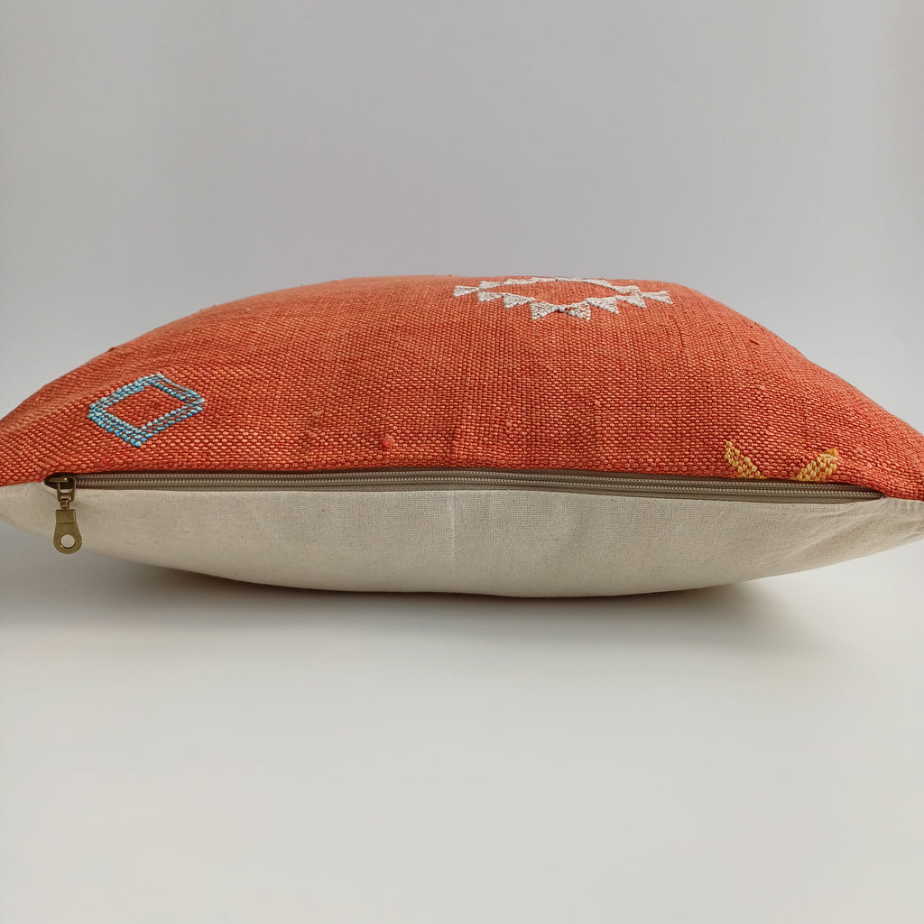 Moroccan Handmade Orange Red Cactus Silk Cushion Cover 20''x20'' / 50x50 CM