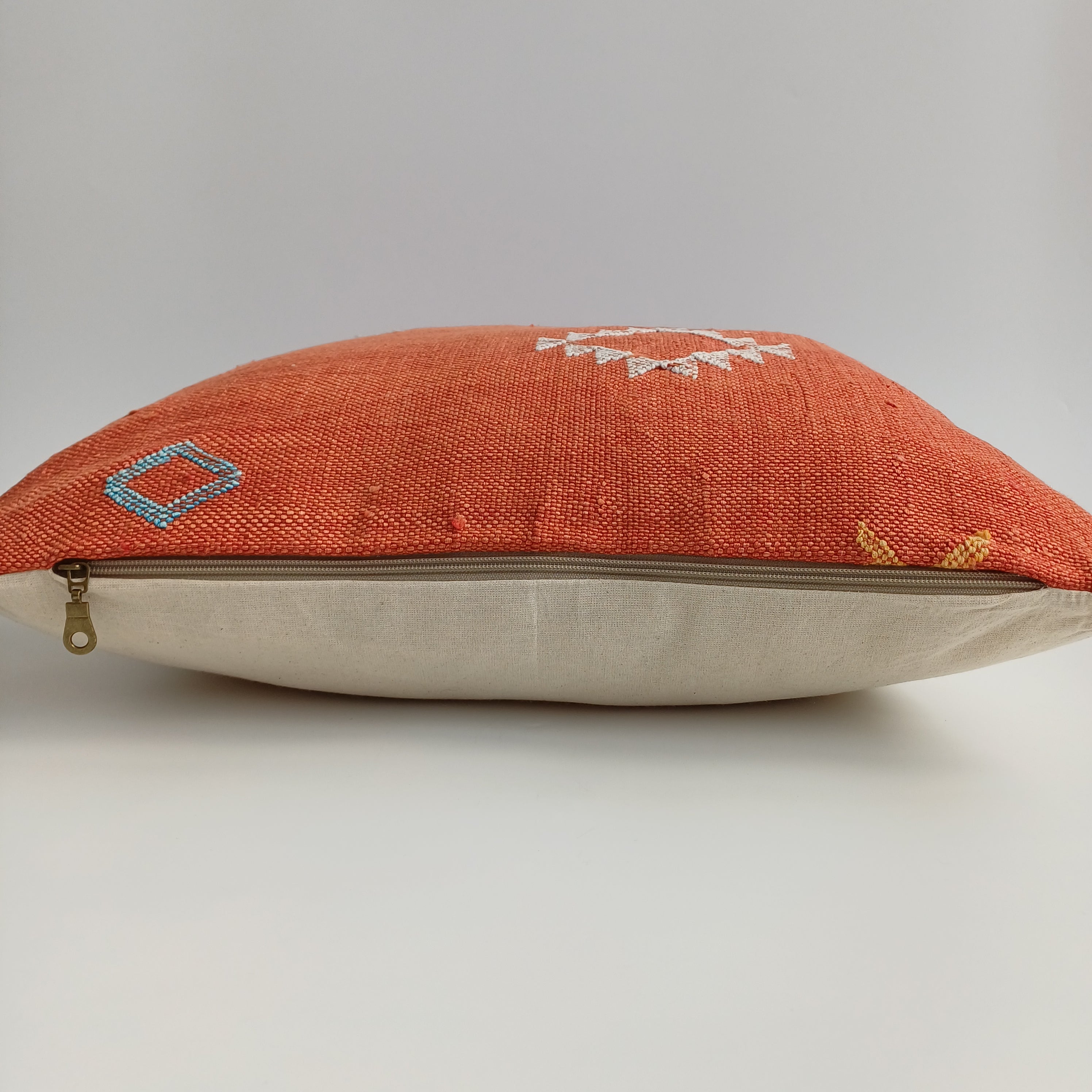 Moroccan Handmade Orange Red Cactus Silk Cushion Cover 20''x20'' / 50x50 CM