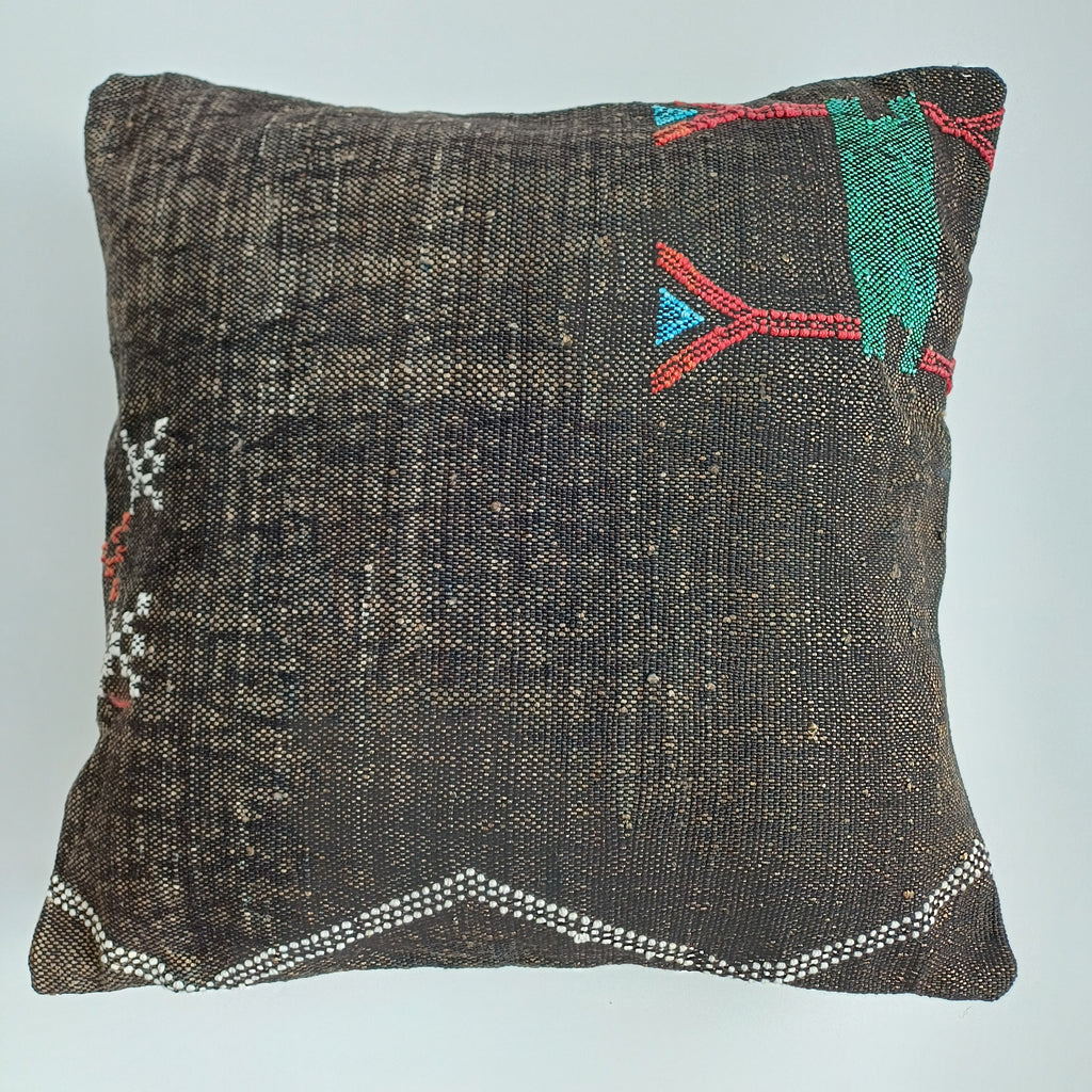 Moroccan Handmade Charcoal Brown Cactus Silk Cushion Cover 20''x20'' / 50x50 CM