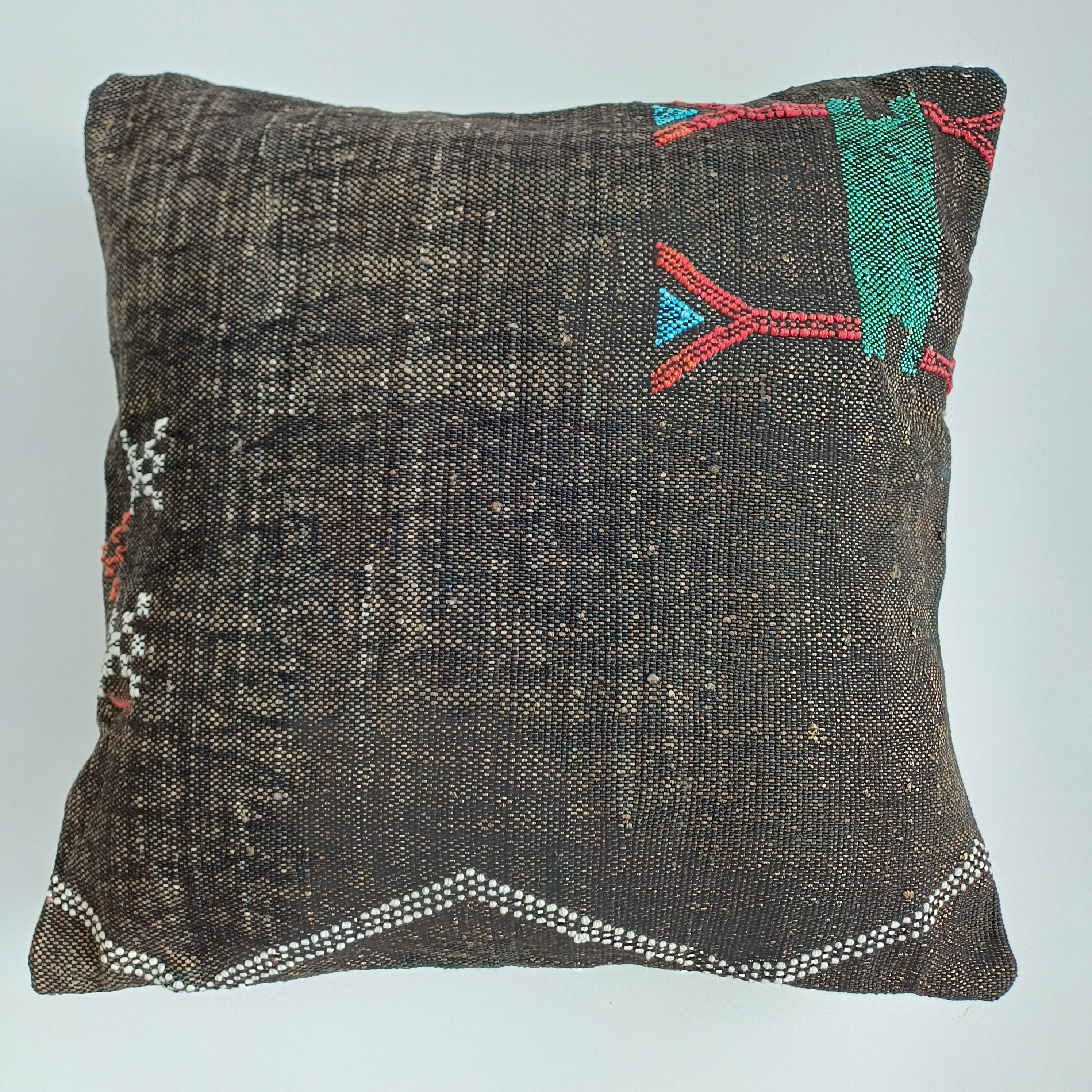 Moroccan Handmade Charcoal Brown Cactus Silk Cushion Cover 20''x20'' / 50x50 CM