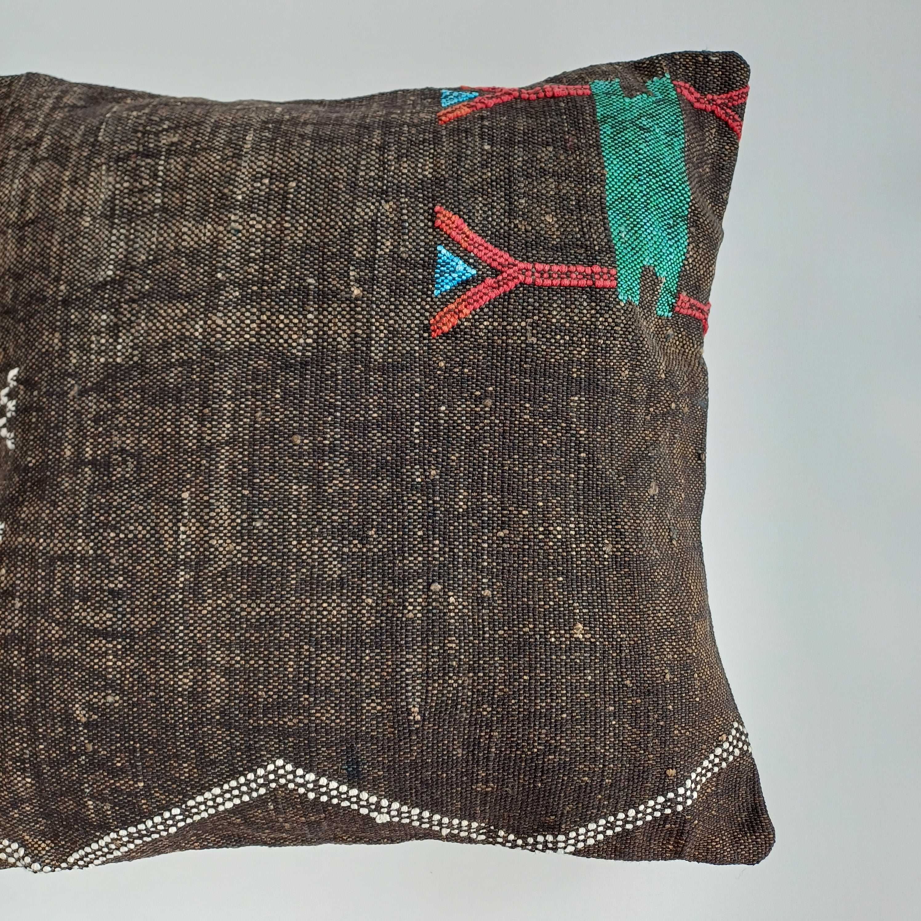 Moroccan Handmade Charcoal Brown Cactus Silk Cushion Cover 20''x20'' / 50x50 CM