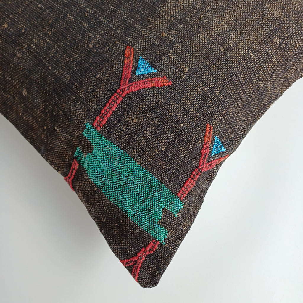 Moroccan Handmade Charcoal Brown Cactus Silk Cushion Cover 20''x20'' / 50x50 CM