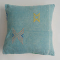 Moroccan Handmade Teal Blue Cactus Silk Cushion Cover 20''x20'' / 50x50 CM