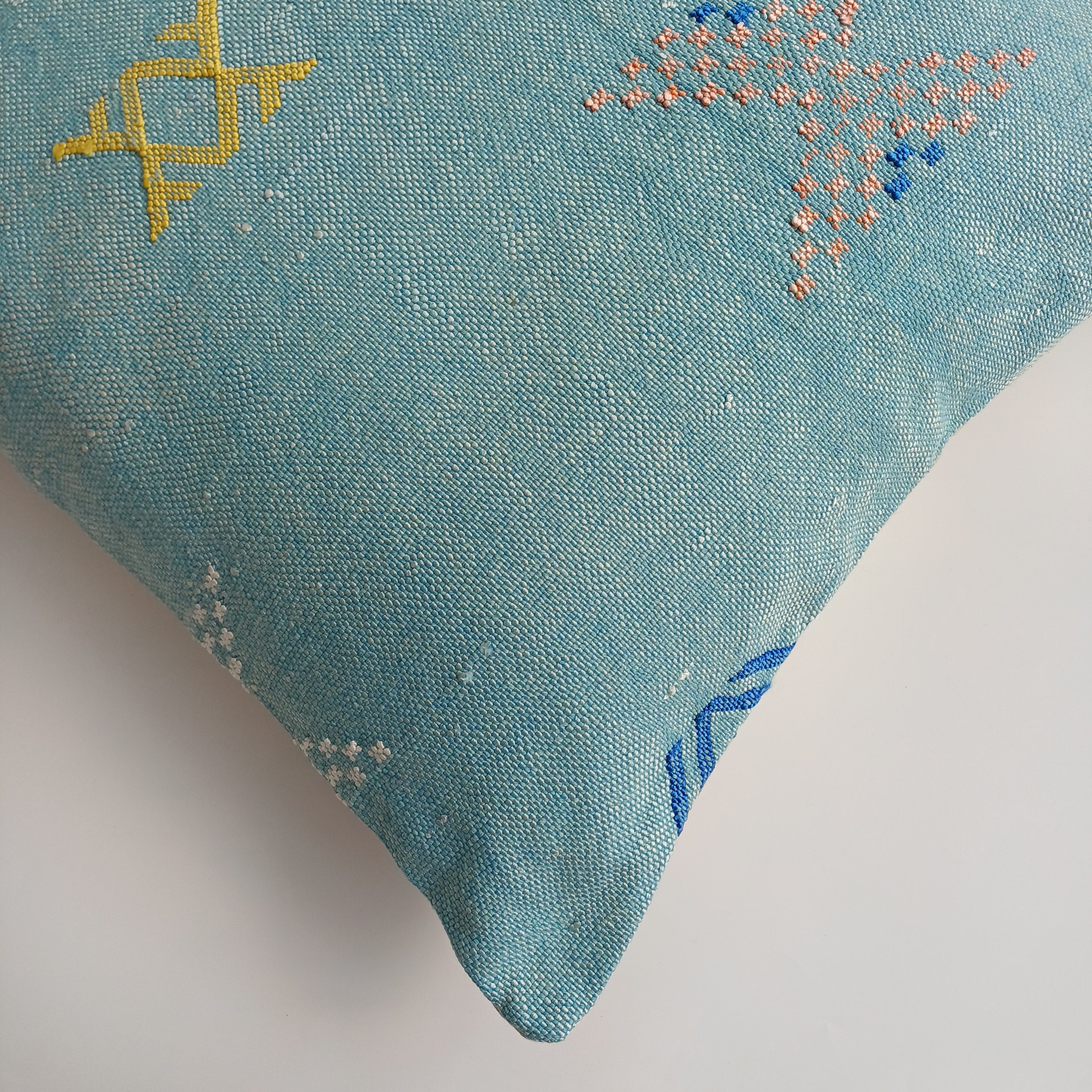 Moroccan Handmade Teal Blue Cactus Silk Cushion Cover 20''x20'' / 50x50 CM