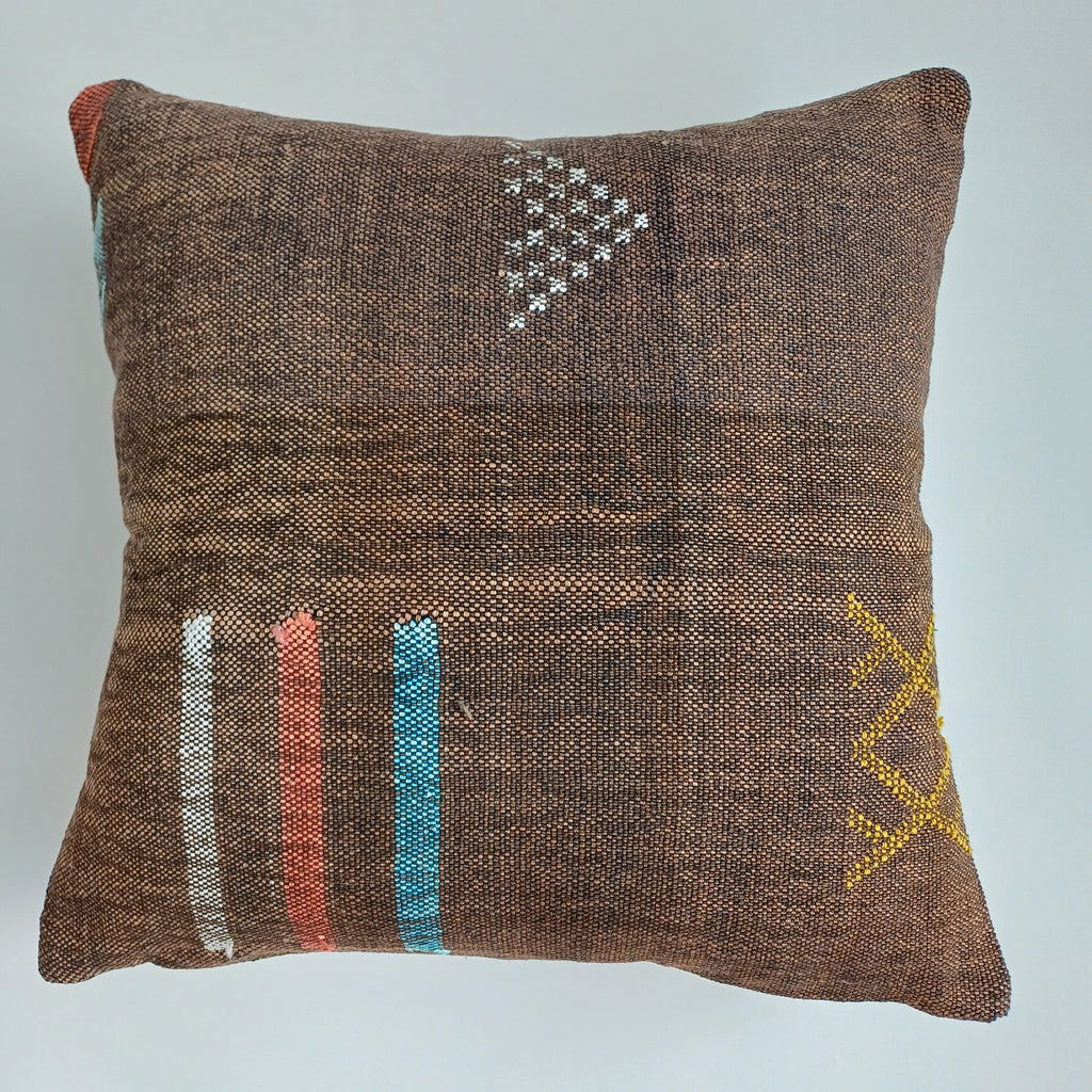 Moroccan Handmade Charcoal Brown Cactus Silk Cushion Cover 20''x20'' / 50x50 CM