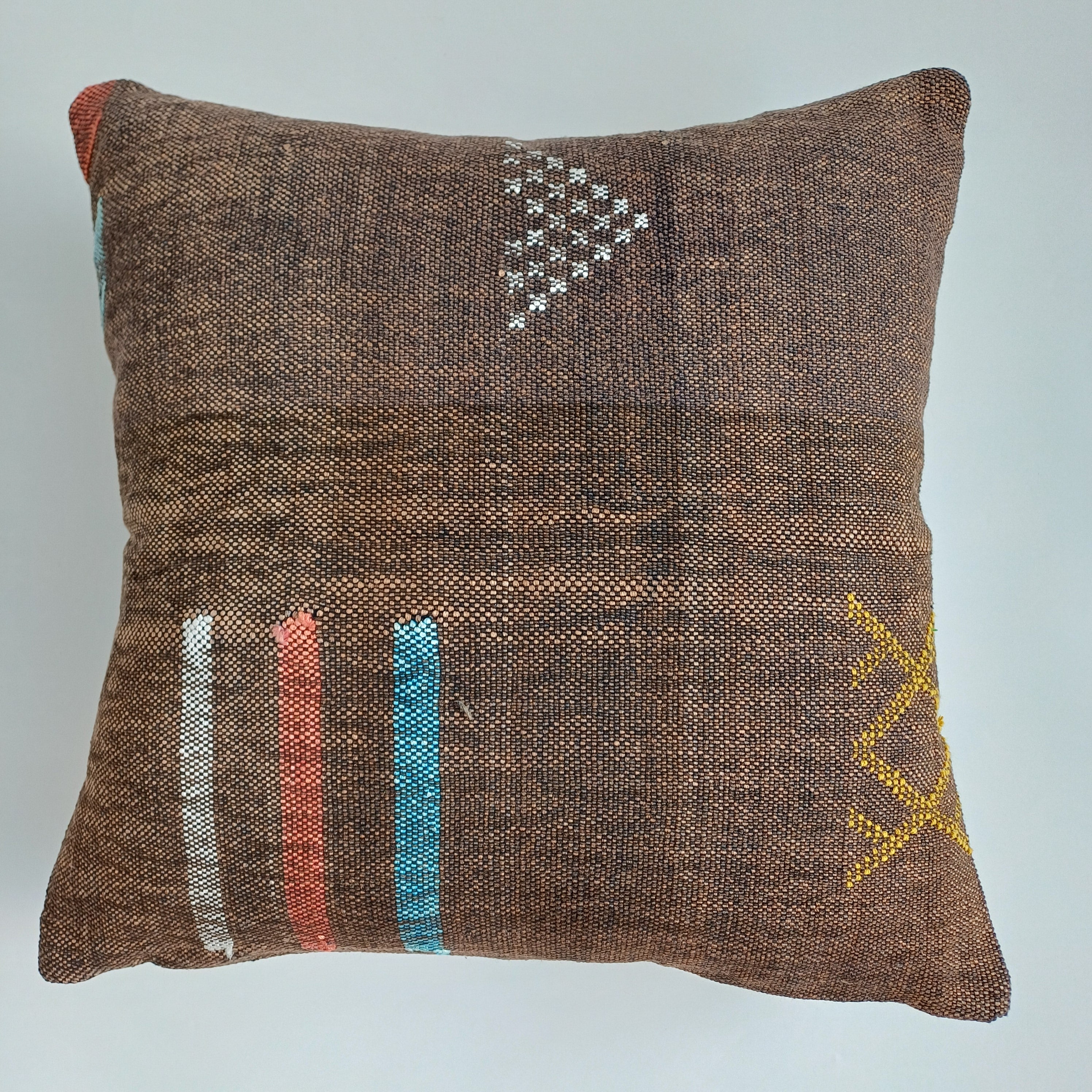 Moroccan Handmade Charcoal Brown Cactus Silk Cushion Cover 20''x20'' / 50x50 CM
