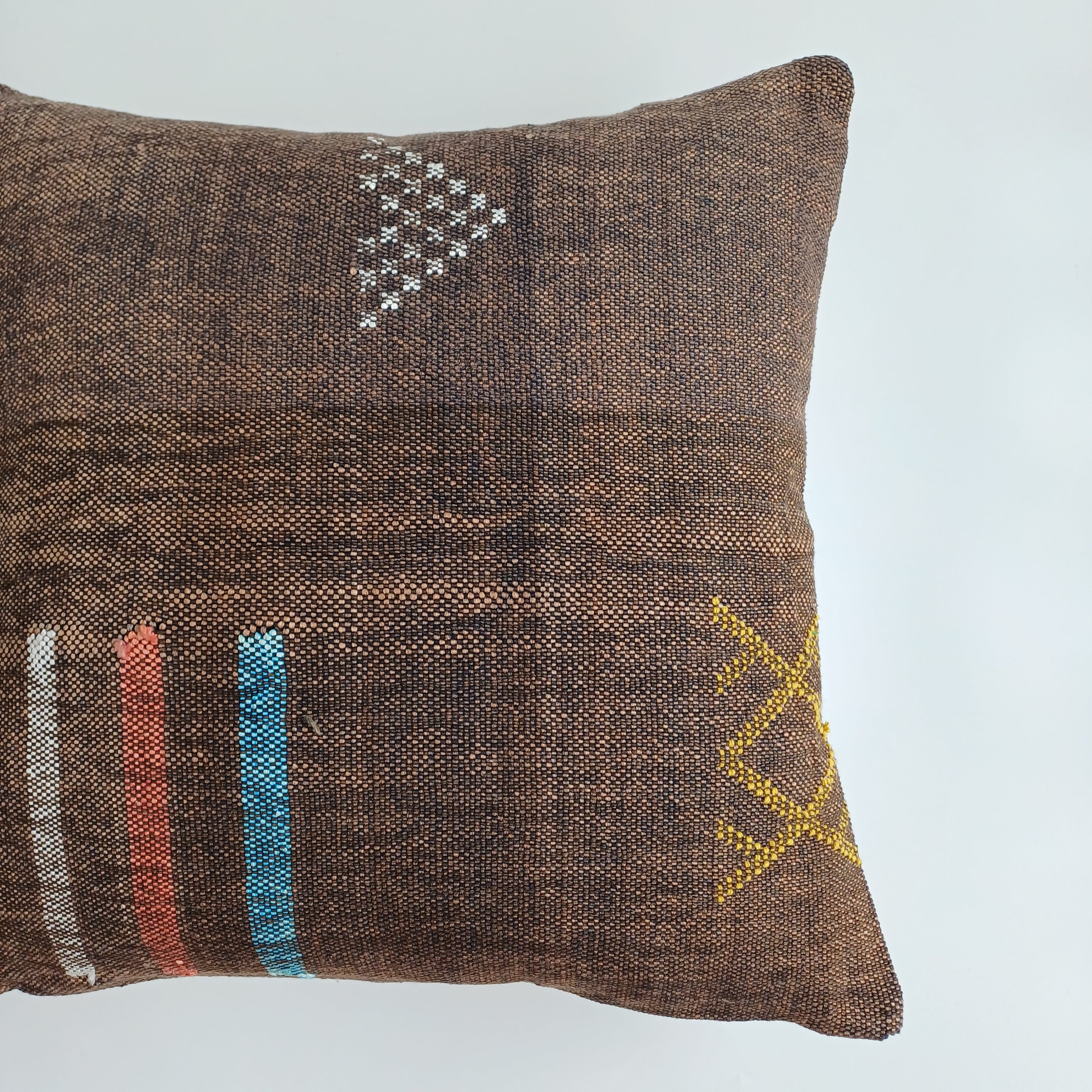 Moroccan Handmade Charcoal Brown Cactus Silk Cushion Cover 20''x20'' / 50x50 CM