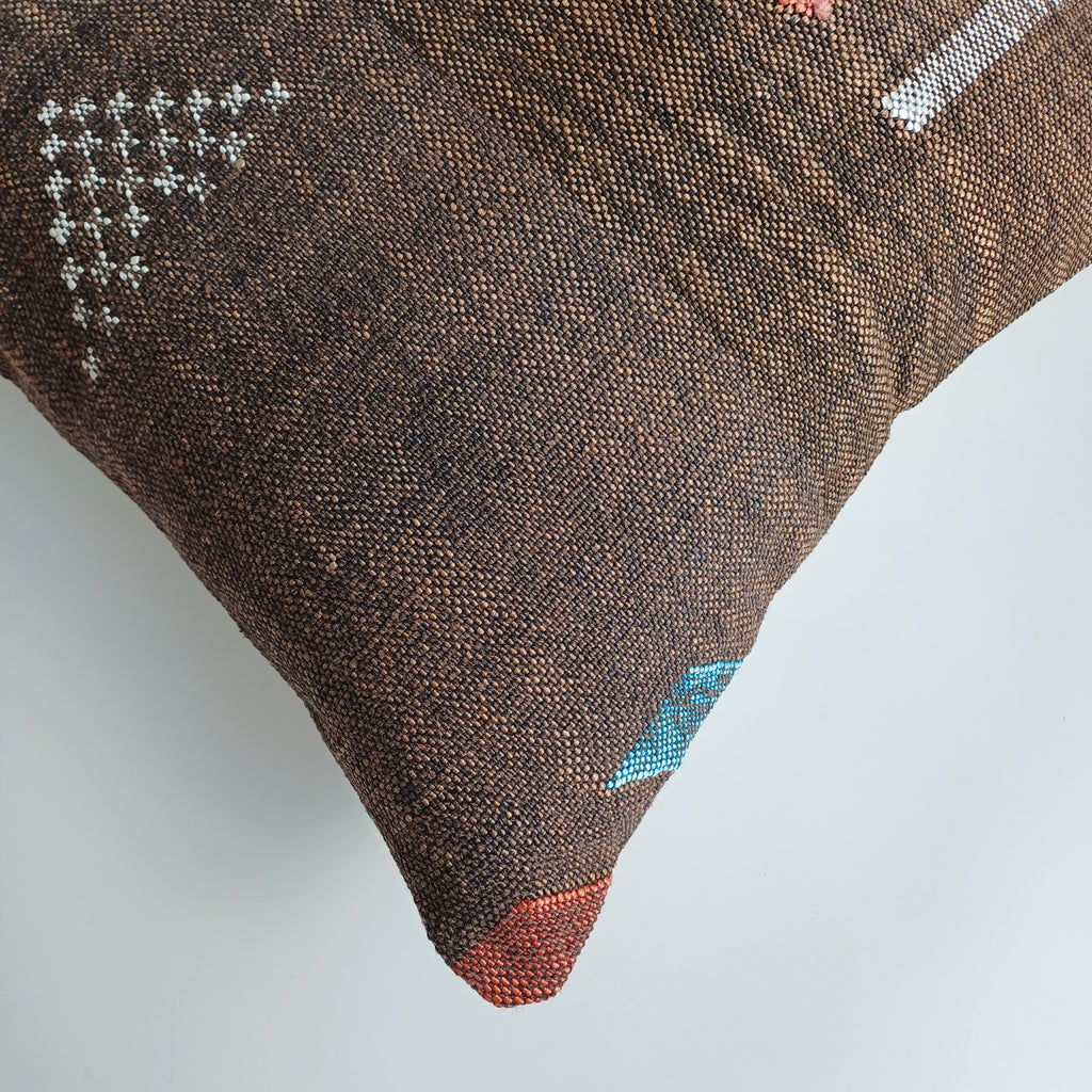 Moroccan Handmade Charcoal Brown Cactus Silk Cushion Cover 20''x20'' / 50x50 CM