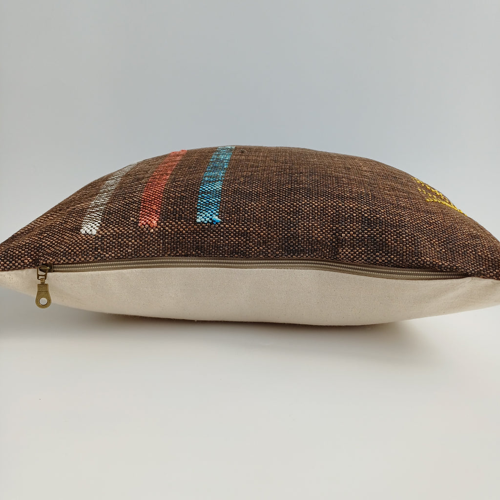 Moroccan Handmade Charcoal Brown Cactus Silk Cushion Cover 20''x20'' / 50x50 CM
