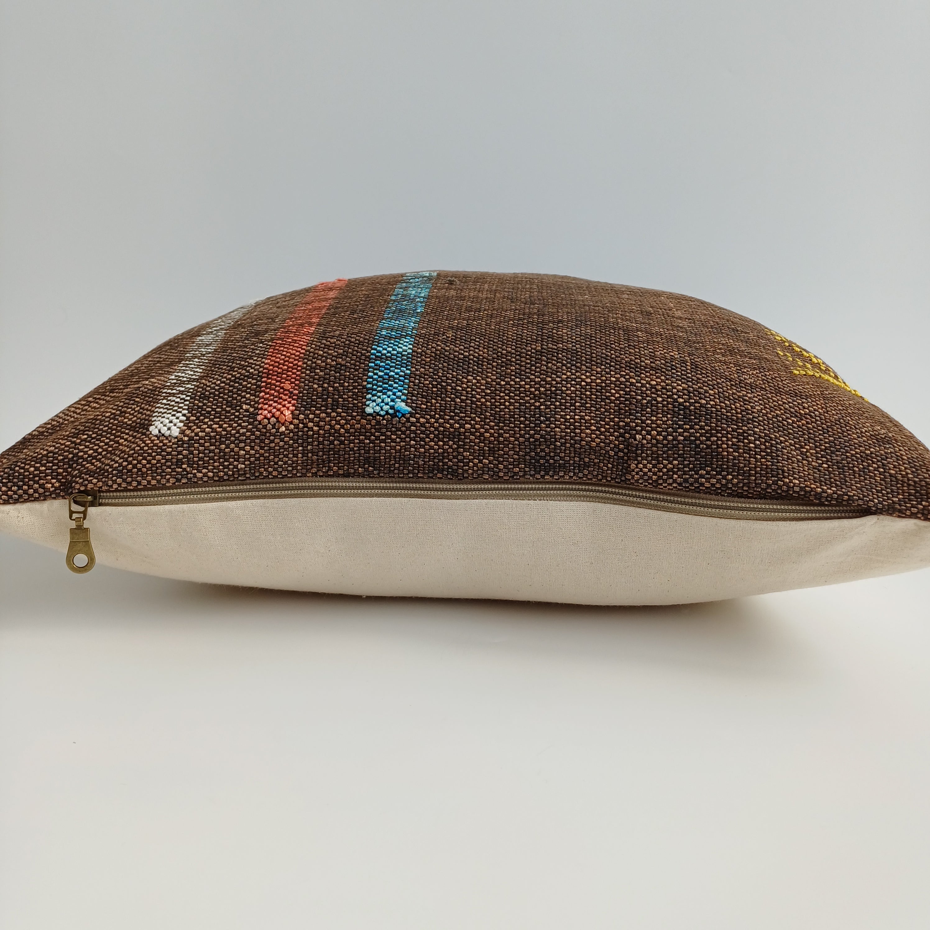 Moroccan Handmade Charcoal Brown Cactus Silk Cushion Cover 20''x20'' / 50x50 CM