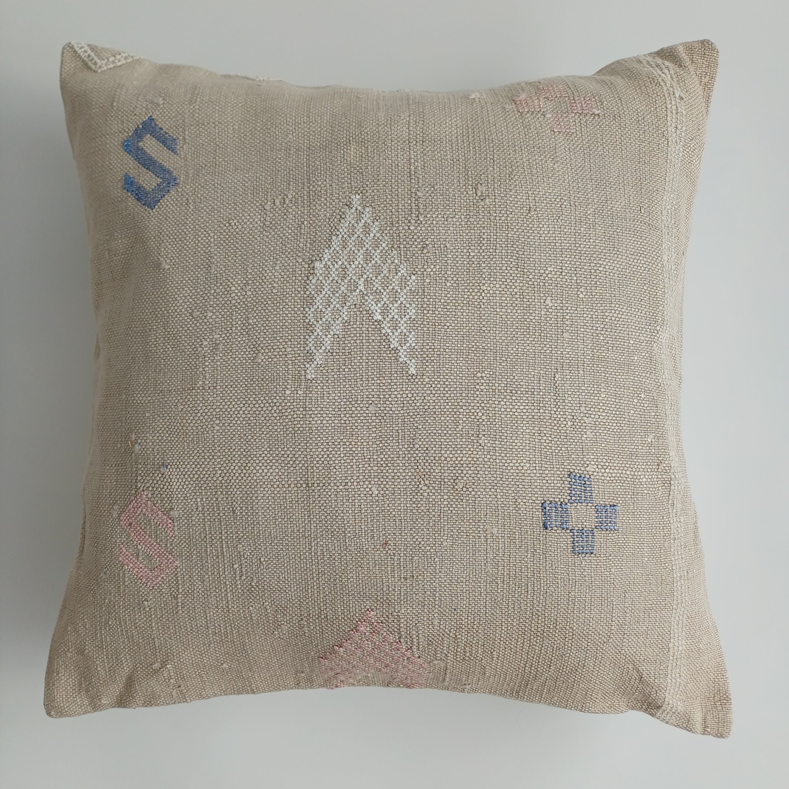 Moroccan Handmade Oatmeal Cactus Silk Cushion Cover 20''x20'' / 50x50 CM