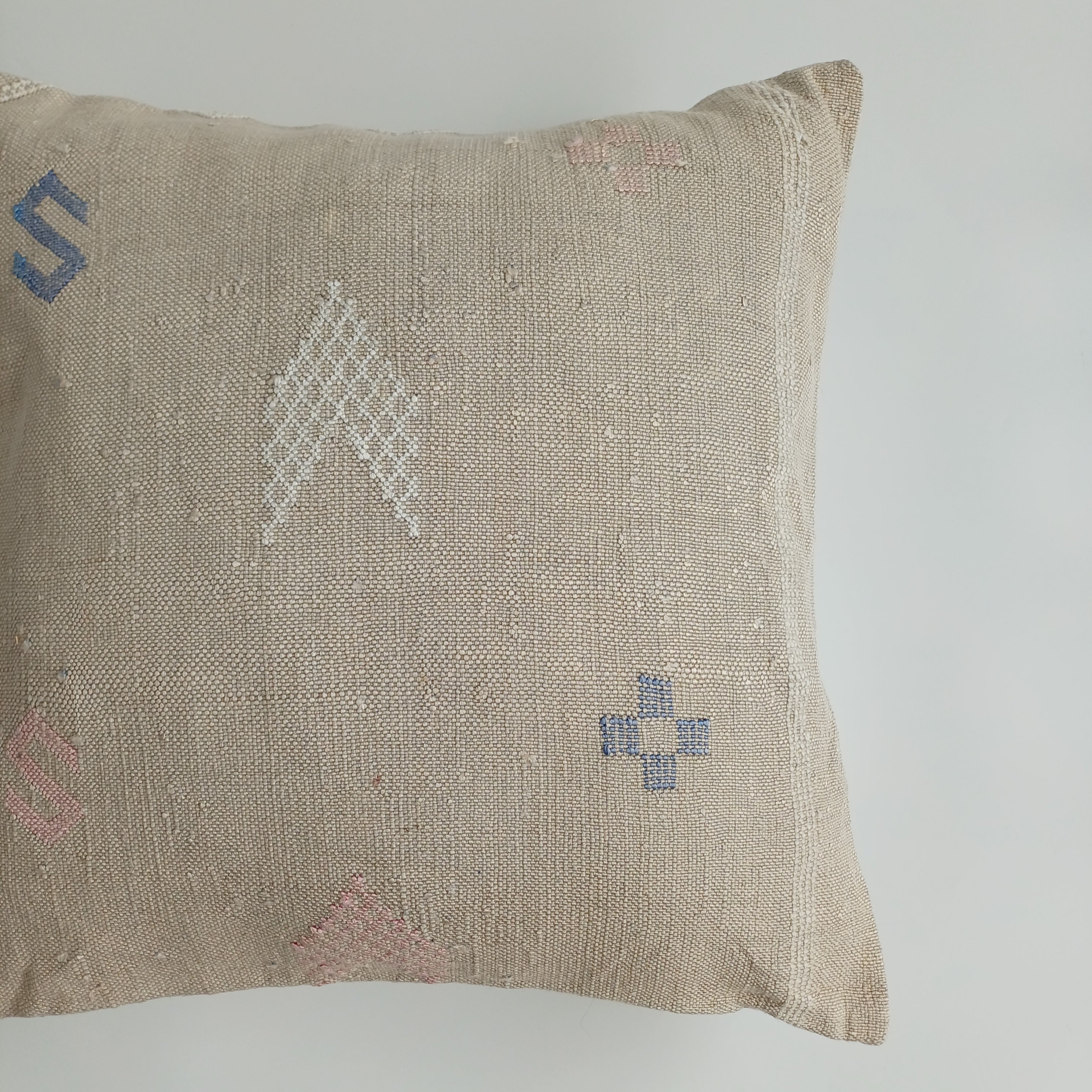 Moroccan Handmade Oatmeal Cactus Silk Cushion Cover 20''x20'' / 50x50 CM