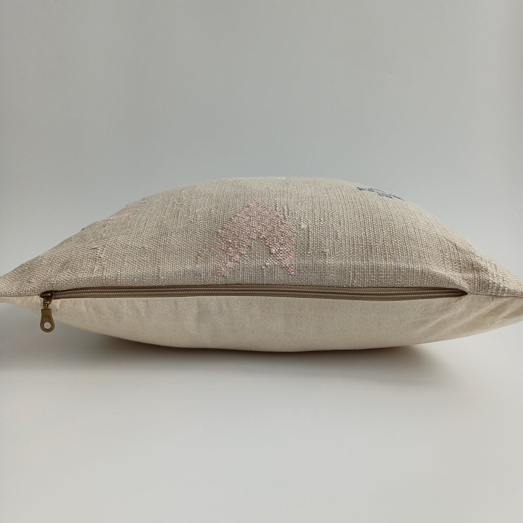 Moroccan Handmade Oatmeal Cactus Silk Cushion Cover 20''x20'' / 50x50 CM