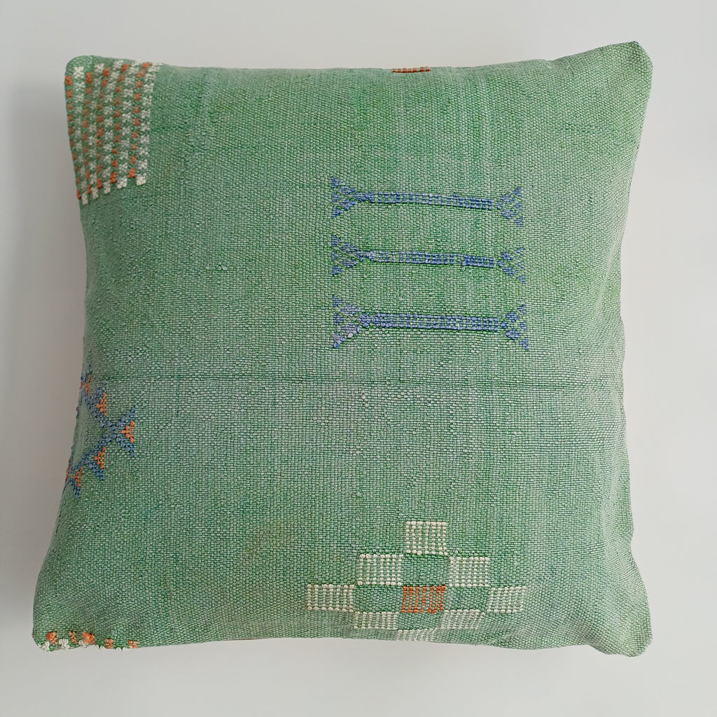 Moroccan Handmade Sage Green Cactus Silk Cushion Cover 20''x20'' / 50x50 CM