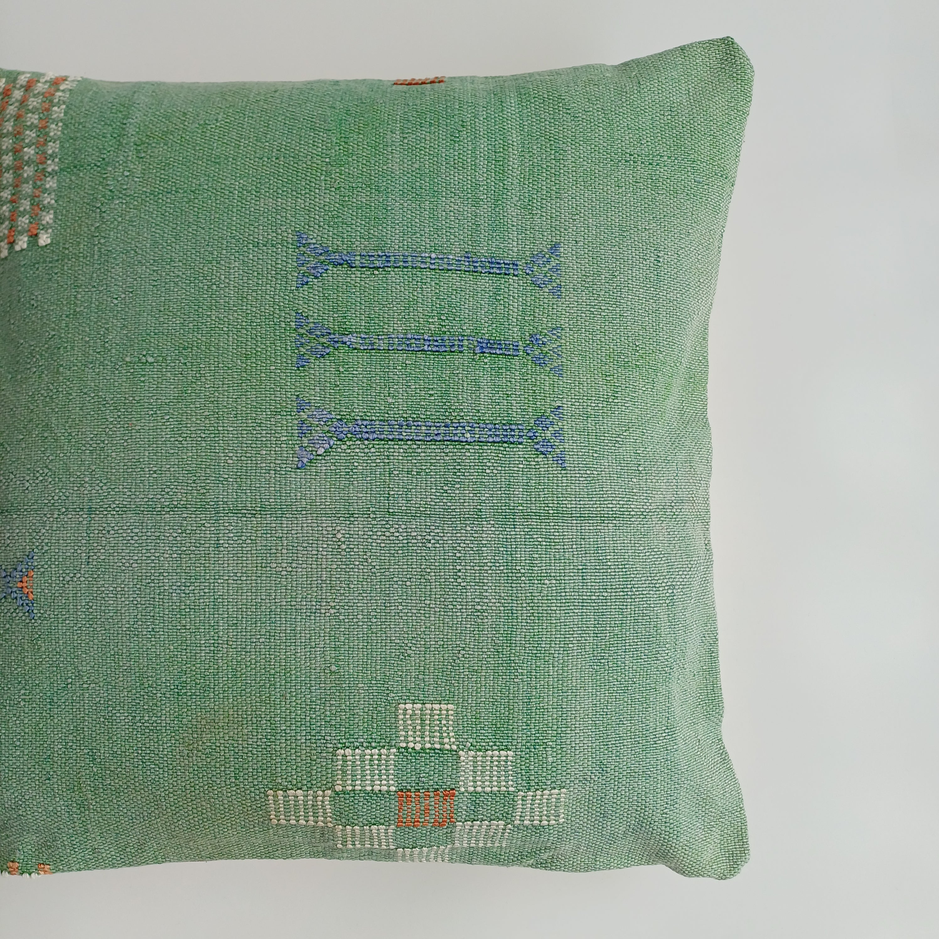 Moroccan Handmade Sage Green Cactus Silk Cushion Cover 20''x20'' / 50x50 CM