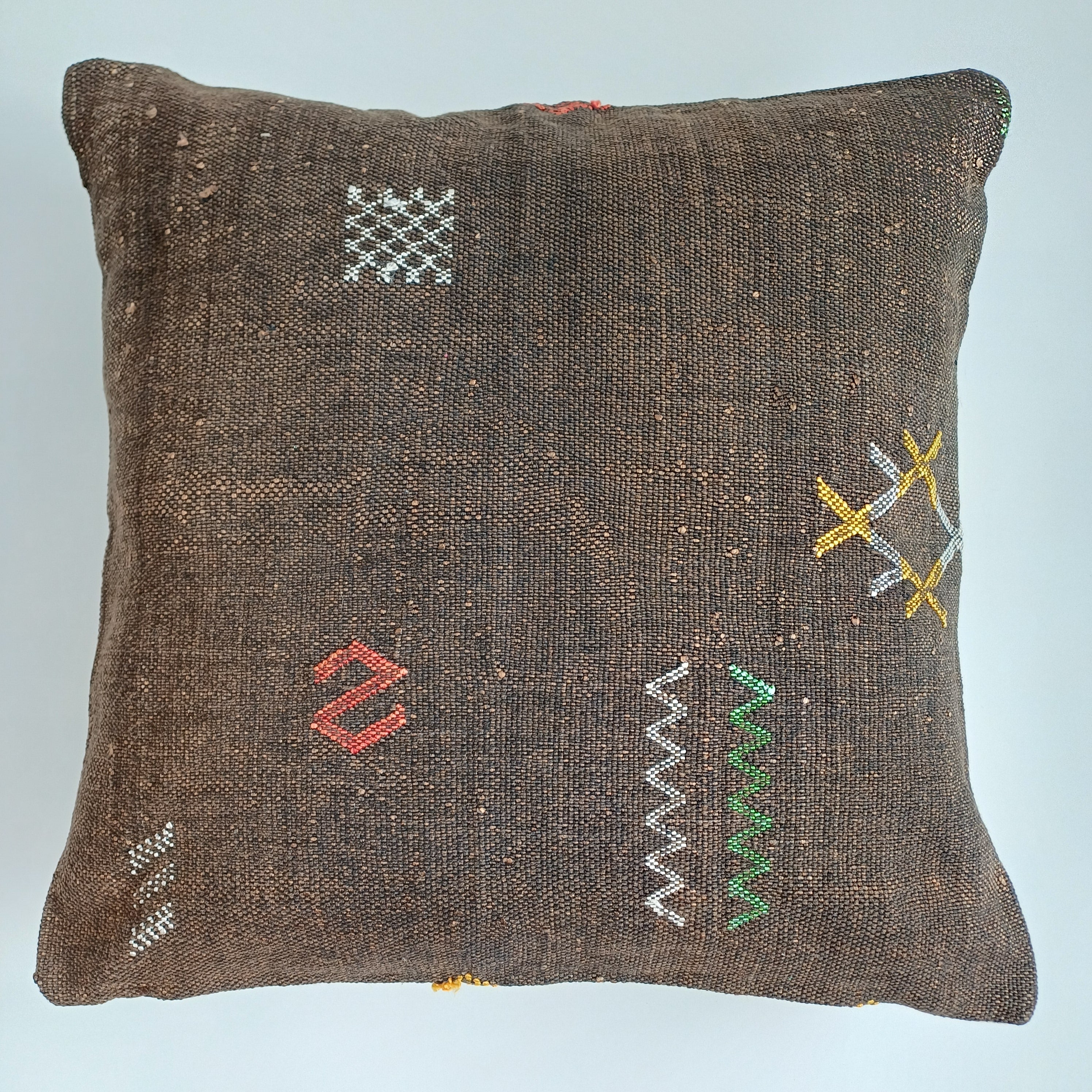 Moroccan Handmade Charcoal Brown Cactus Silk Cushion Cover 20''x20'' / 50x50 CM