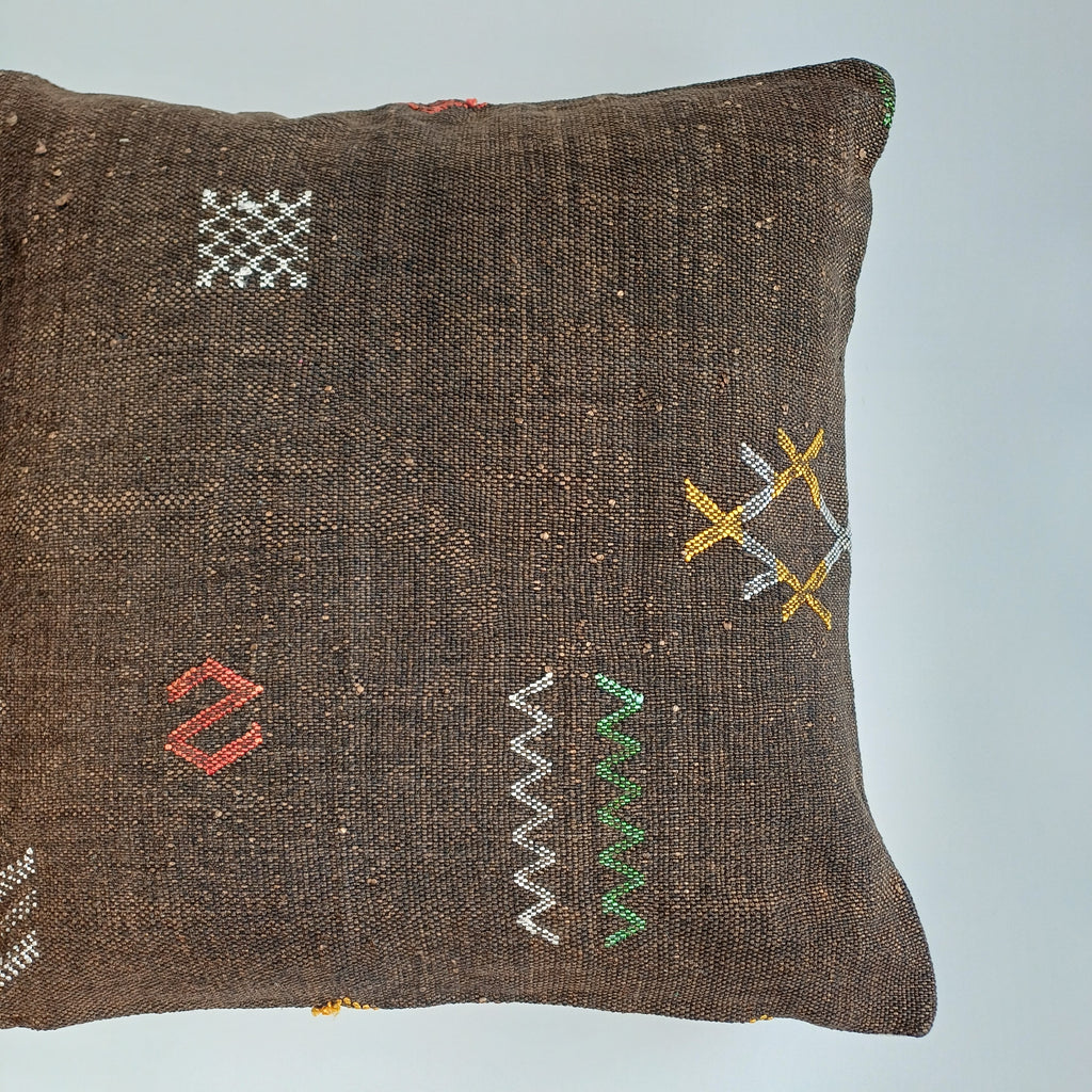 Moroccan Handmade Charcoal Brown Cactus Silk Cushion Cover 20''x20'' / 50x50 CM