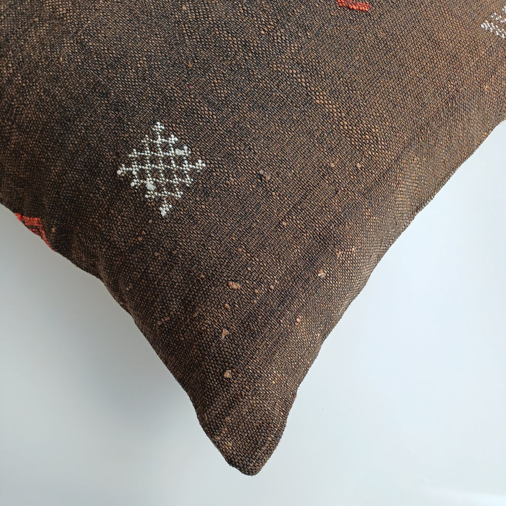 Moroccan Handmade Charcoal Brown Cactus Silk Cushion Cover 20''x20'' / 50x50 CM