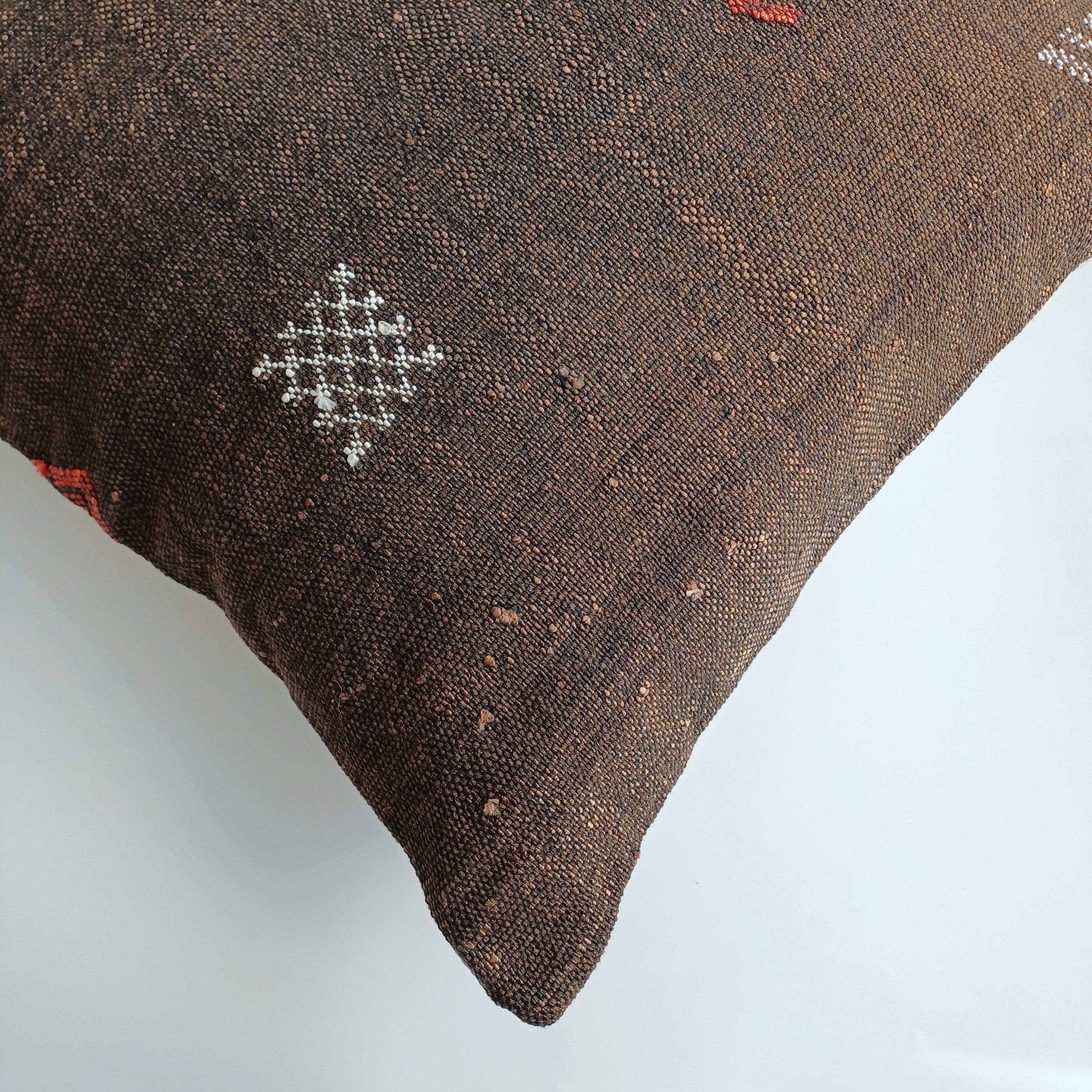 Moroccan Handmade Charcoal Brown Cactus Silk Cushion Cover 20''x20'' / 50x50 CM