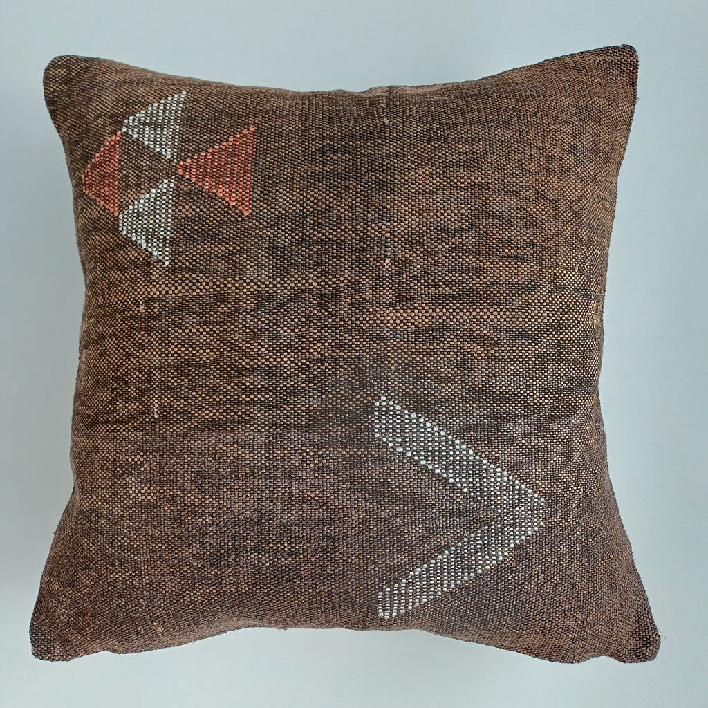 Moroccan Handmade Charcoal Brown Cactus Silk Cushion Cover 20''x20'' / 50x50 CM