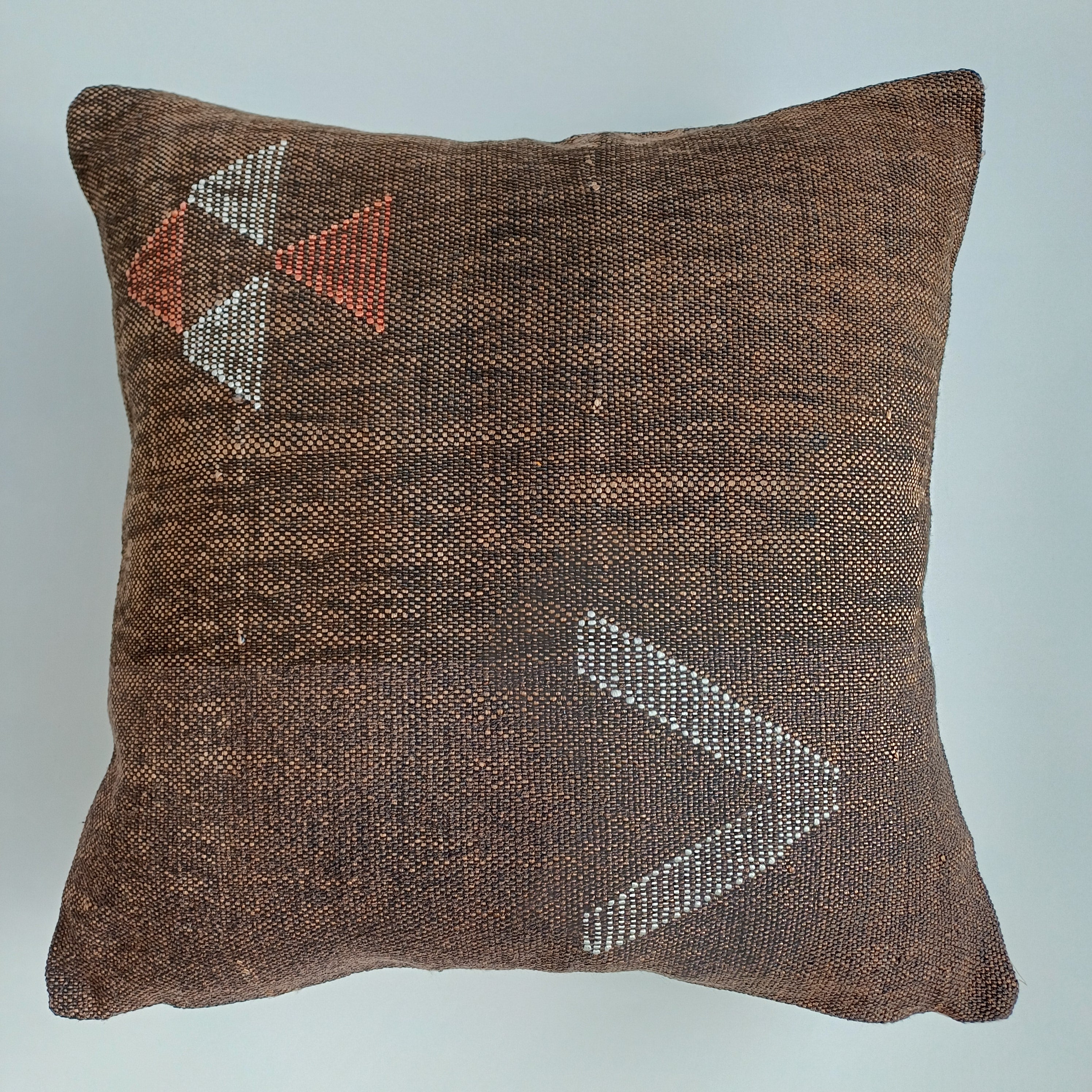 Moroccan Handmade Charcoal Brown Cactus Silk Cushion Cover 20''x20'' / 50x50 CM