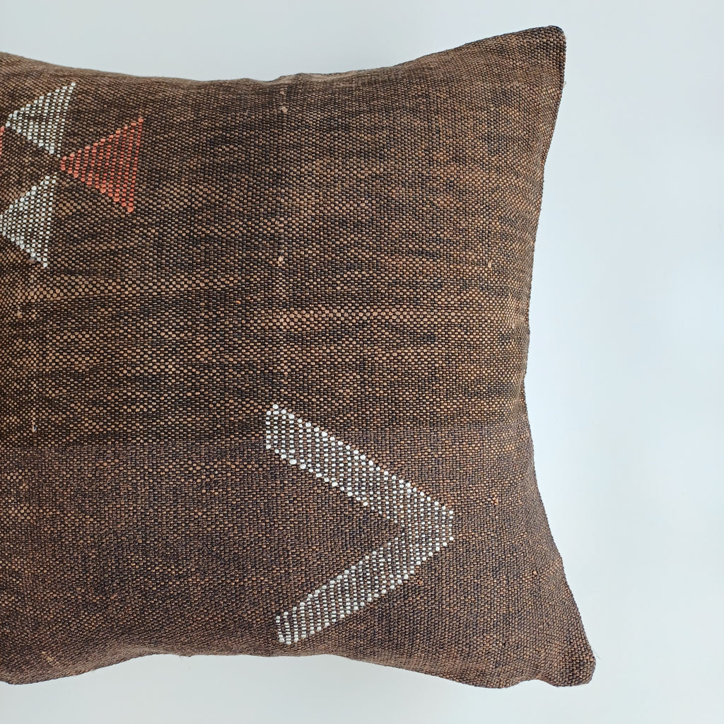 Moroccan Handmade Charcoal Brown Cactus Silk Cushion Cover 20''x20'' / 50x50 CM