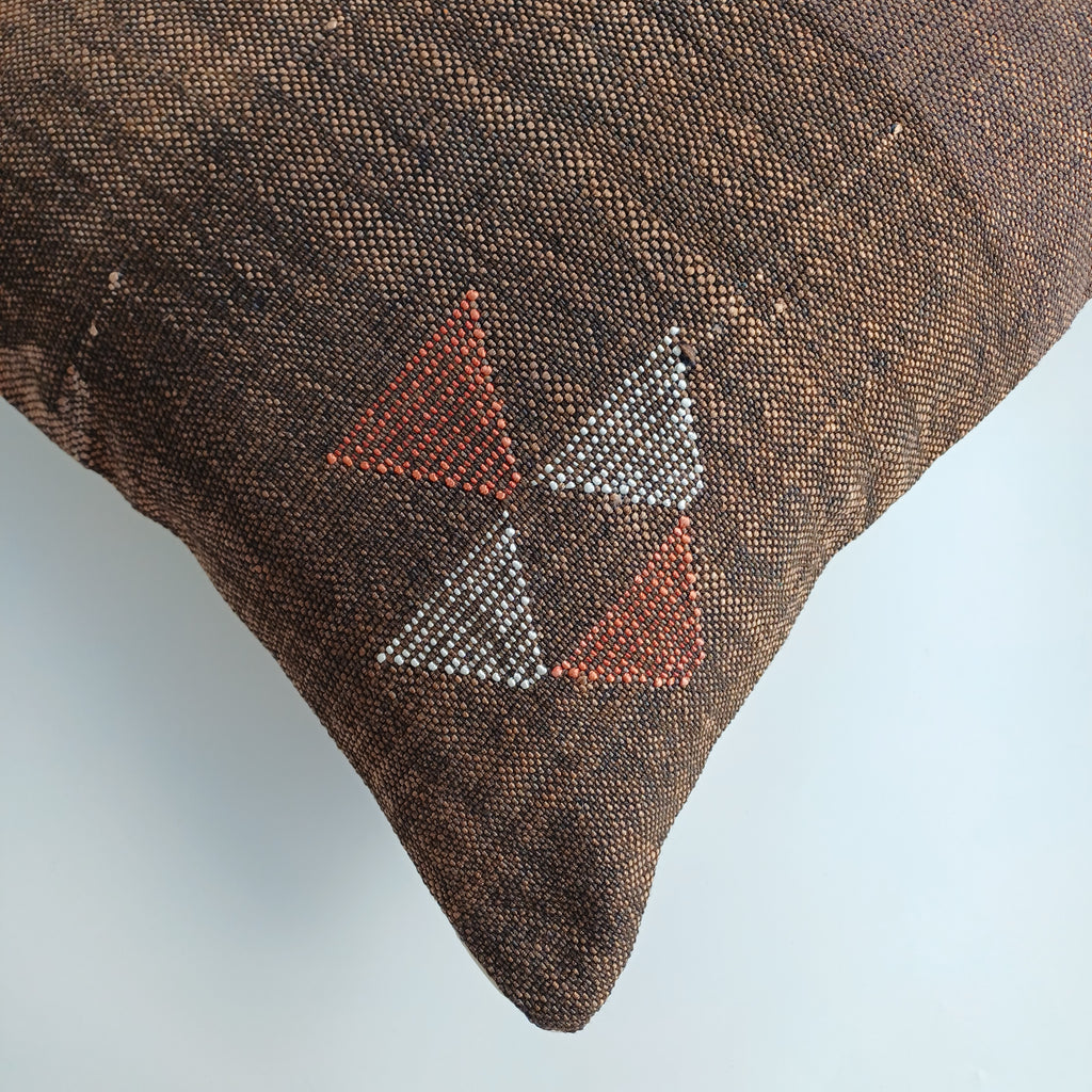 Moroccan Handmade Charcoal Brown Cactus Silk Cushion Cover 20''x20'' / 50x50 CM