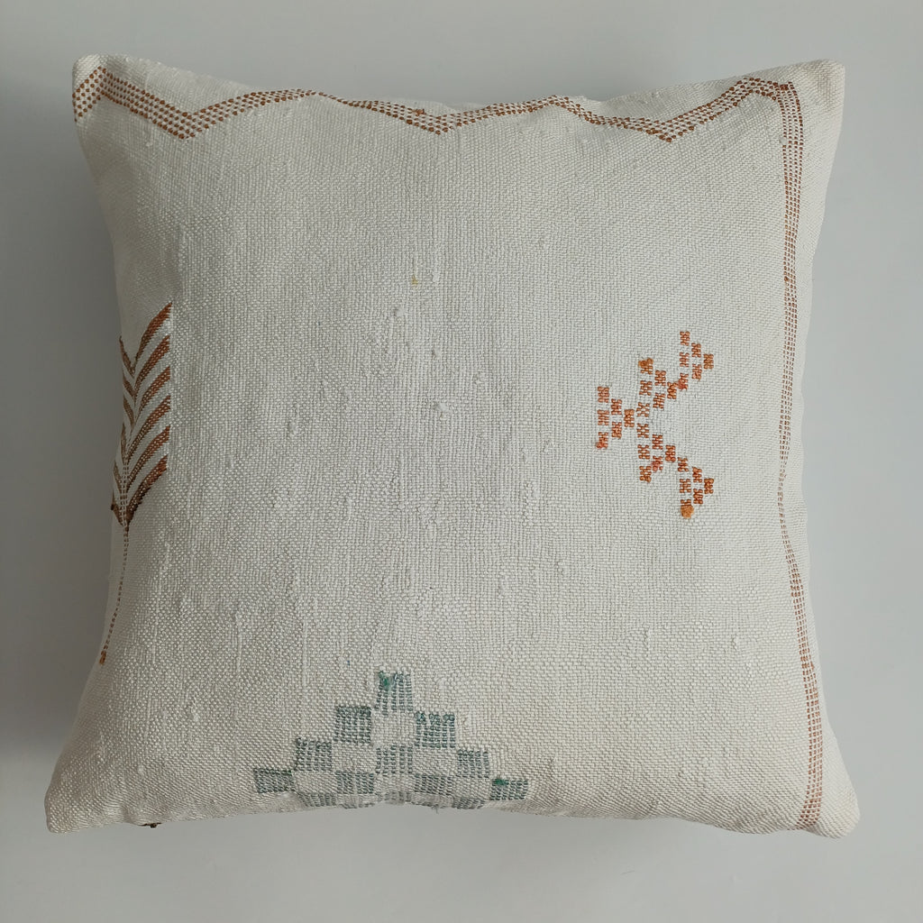 Moroccan Handmade Cream White Cactus Silk Cushion Cover 20''x20'' / 50x50 CM