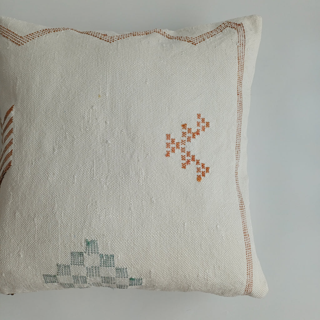 Moroccan Handmade Cream White Cactus Silk Cushion Cover 20''x20'' / 50x50 CM