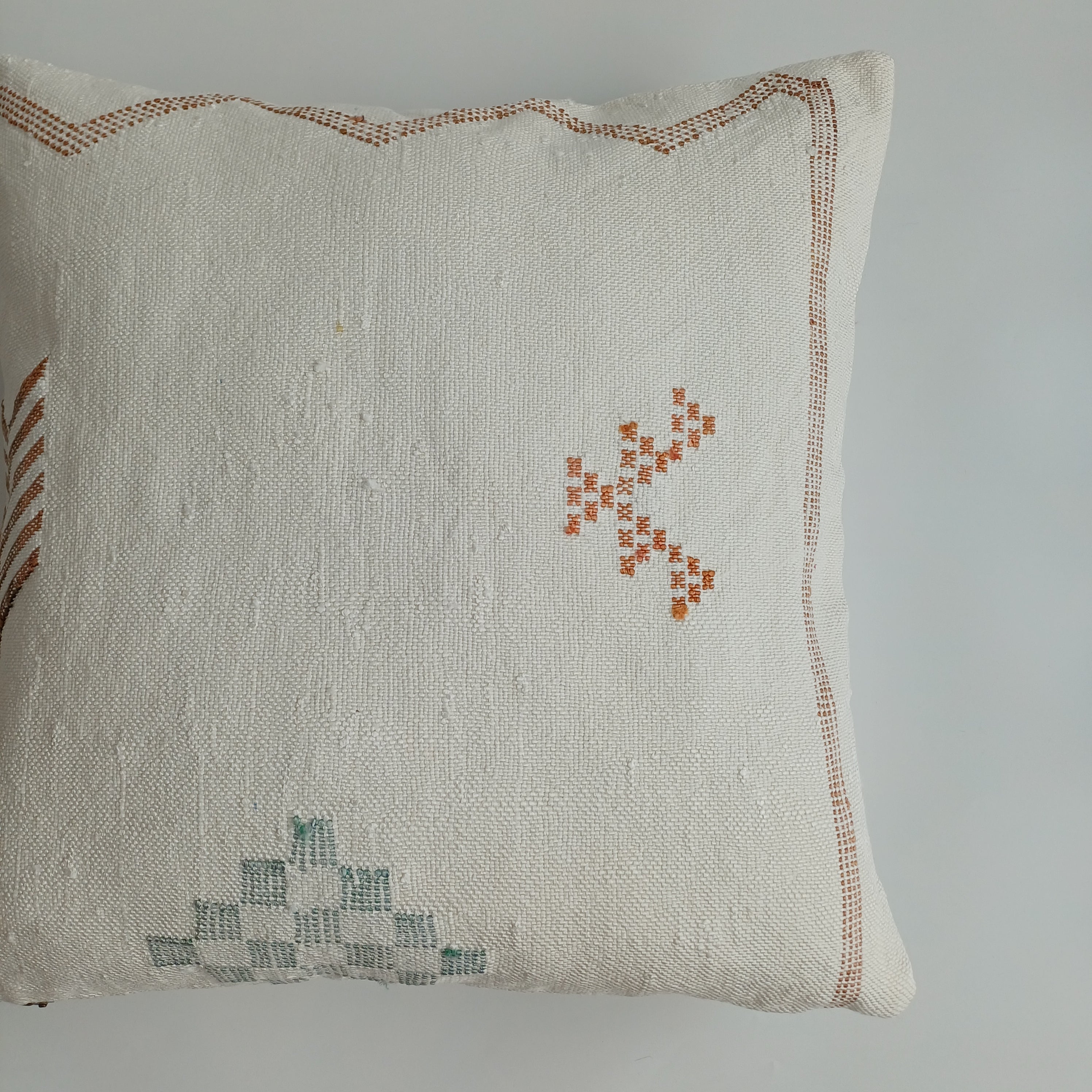 Moroccan Handmade Cream White Cactus Silk Cushion Cover 20''x20'' / 50x50 CM