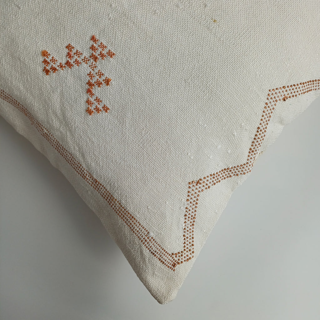 Moroccan Handmade Cream White Cactus Silk Cushion Cover 20''x20'' / 50x50 CM