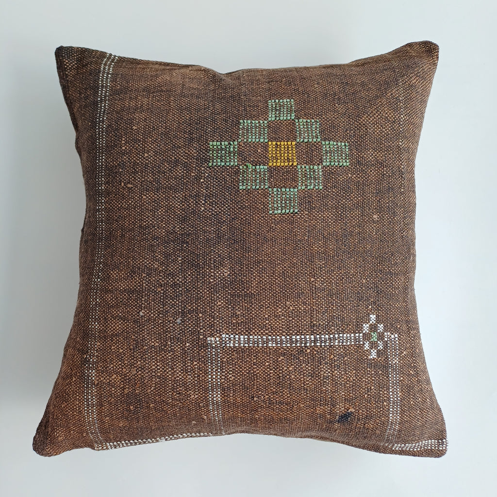Moroccan Handmade Charcoal Brown Cactus Silk Cushion Cover 20''x20'' / 50x50 CM