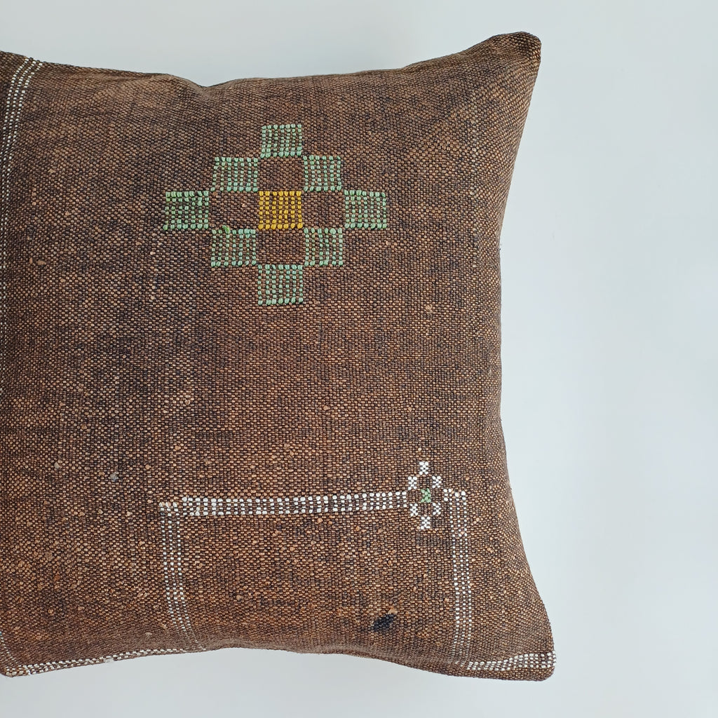 Moroccan Handmade Charcoal Brown Cactus Silk Cushion Cover 20''x20'' / 50x50 CM