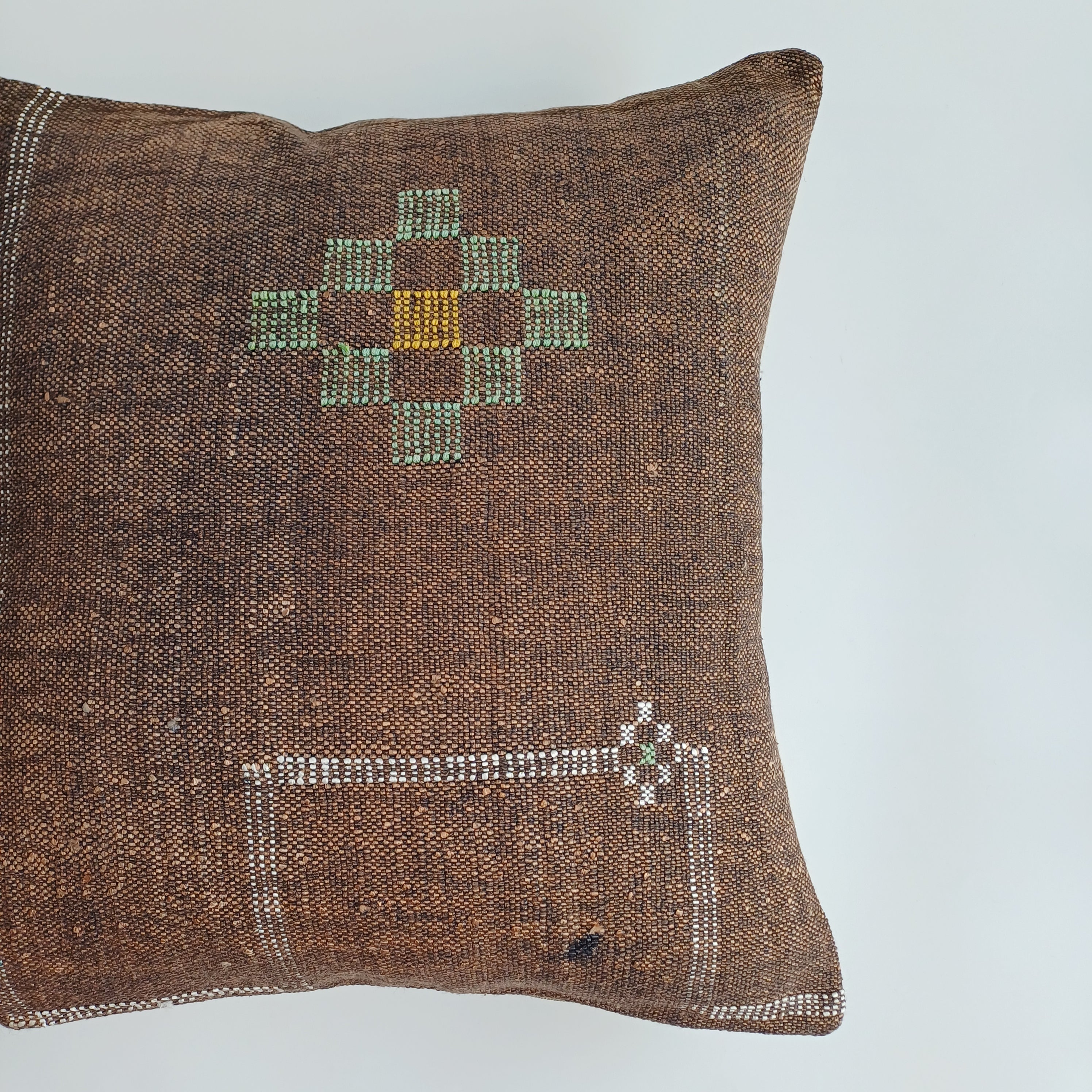 Moroccan Handmade Charcoal Brown Cactus Silk Cushion Cover 20''x20'' / 50x50 CM