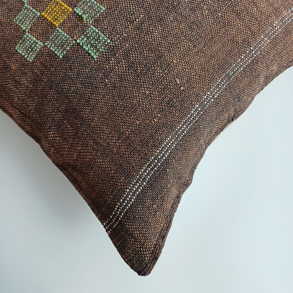 Moroccan Handmade Charcoal Brown Cactus Silk Cushion Cover 20''x20'' / 50x50 CM