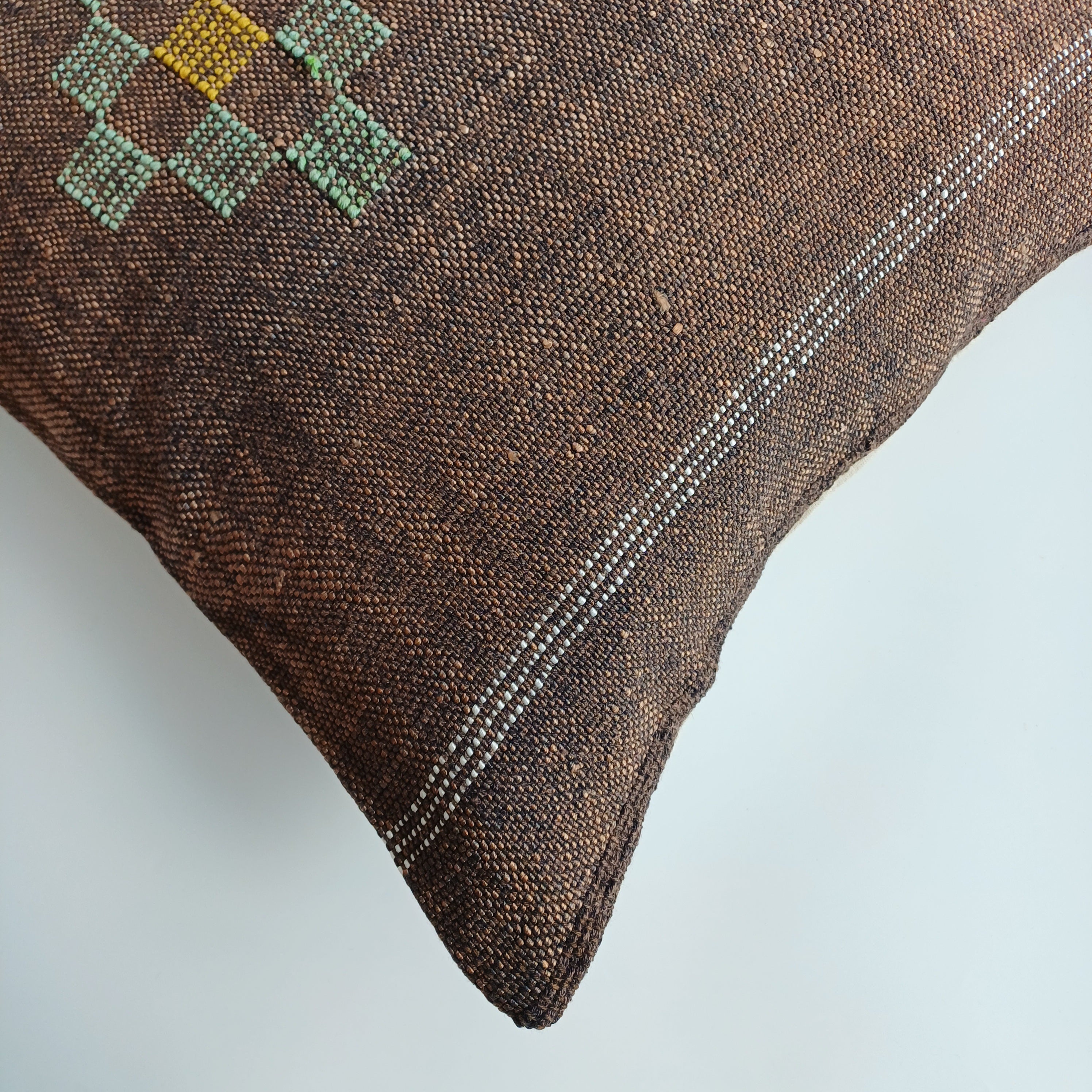 Moroccan Handmade Charcoal Brown Cactus Silk Cushion Cover 20''x20'' / 50x50 CM