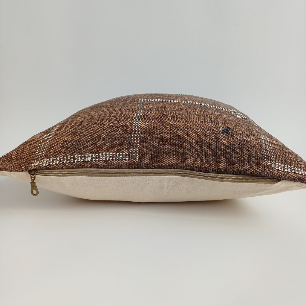 Moroccan Handmade Charcoal Brown Cactus Silk Cushion Cover 20''x20'' / 50x50 CM