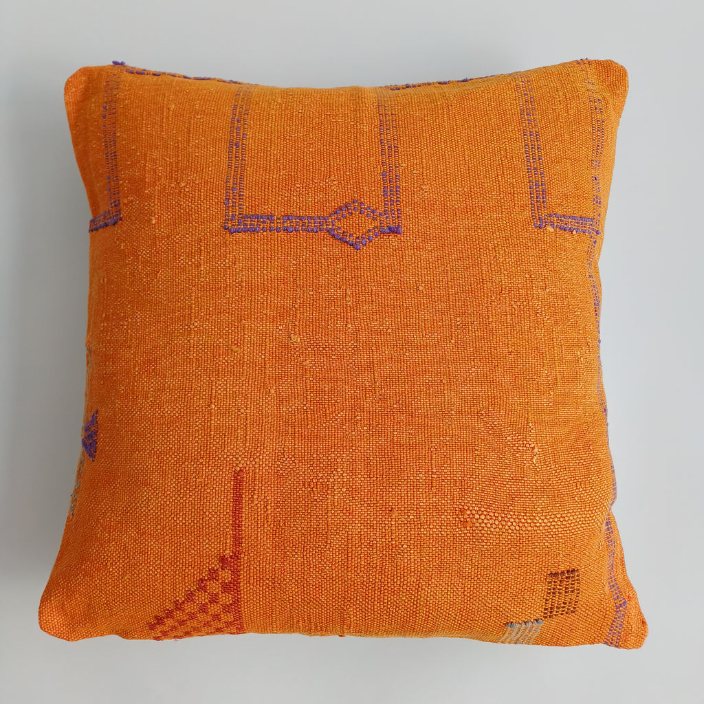 Moroccan Handmade Sunset Orange Cactus Silk Cushion Cover 20''x20'' / 50x50 CM