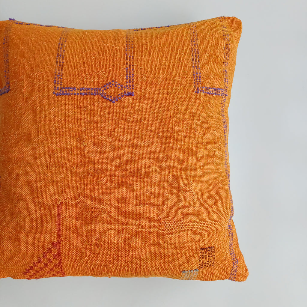 Moroccan Handmade Sunset Orange Cactus Silk Cushion Cover 20''x20'' / 50x50 CM