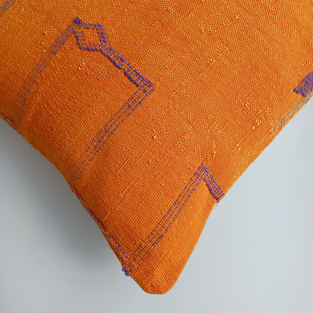 Moroccan Handmade Sunset Orange Cactus Silk Cushion Cover 20''x20'' / 50x50 CM
