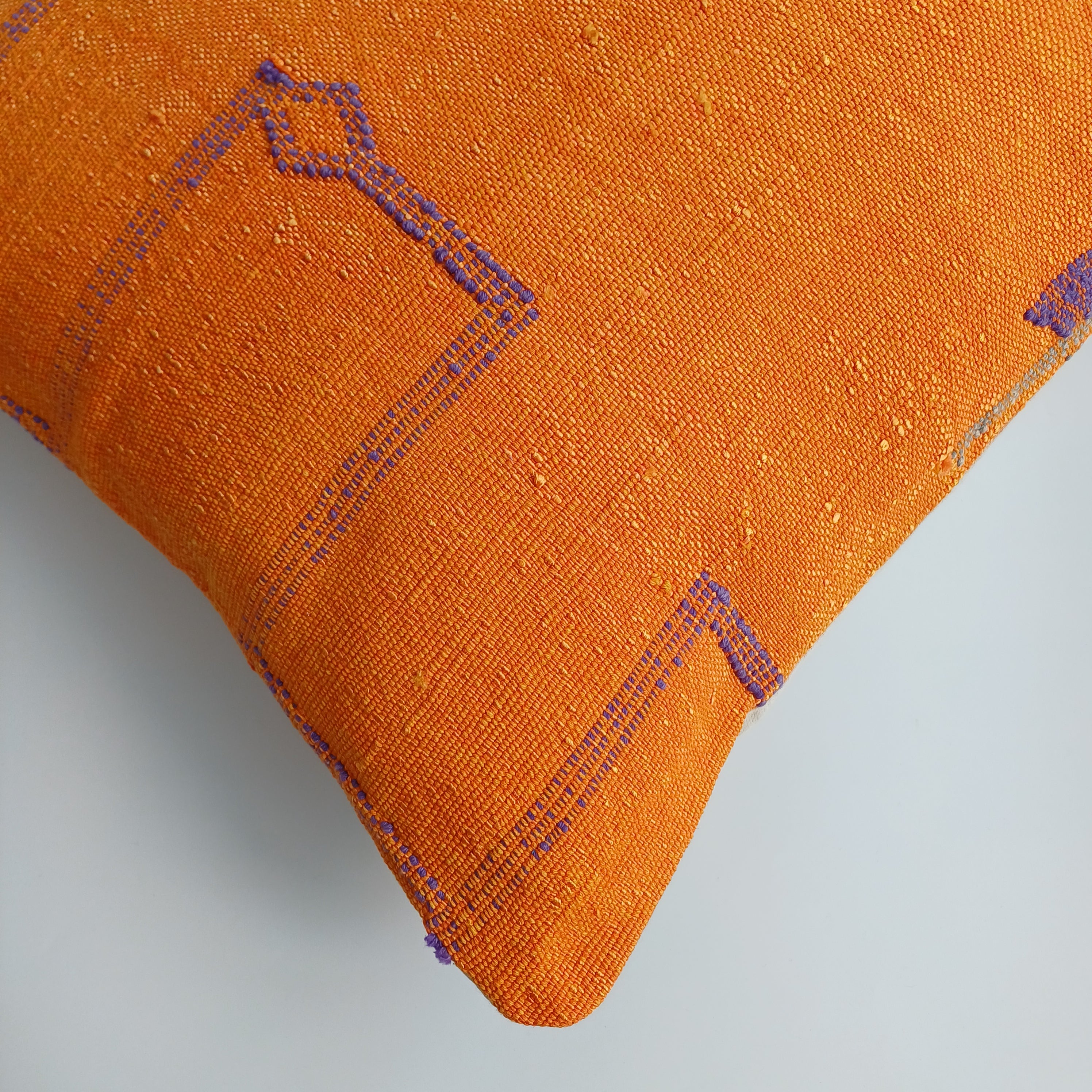 Moroccan Handmade Sunset Orange Cactus Silk Cushion Cover 20''x20'' / 50x50 CM