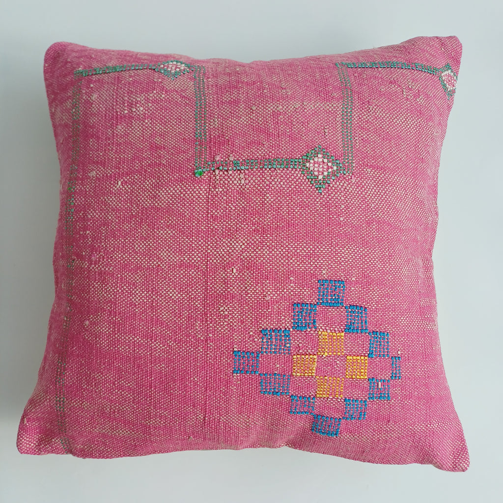 Moroccan Handmade Pink Cactus Silk Cushion Cover 20''x20'' / 50x50 CM