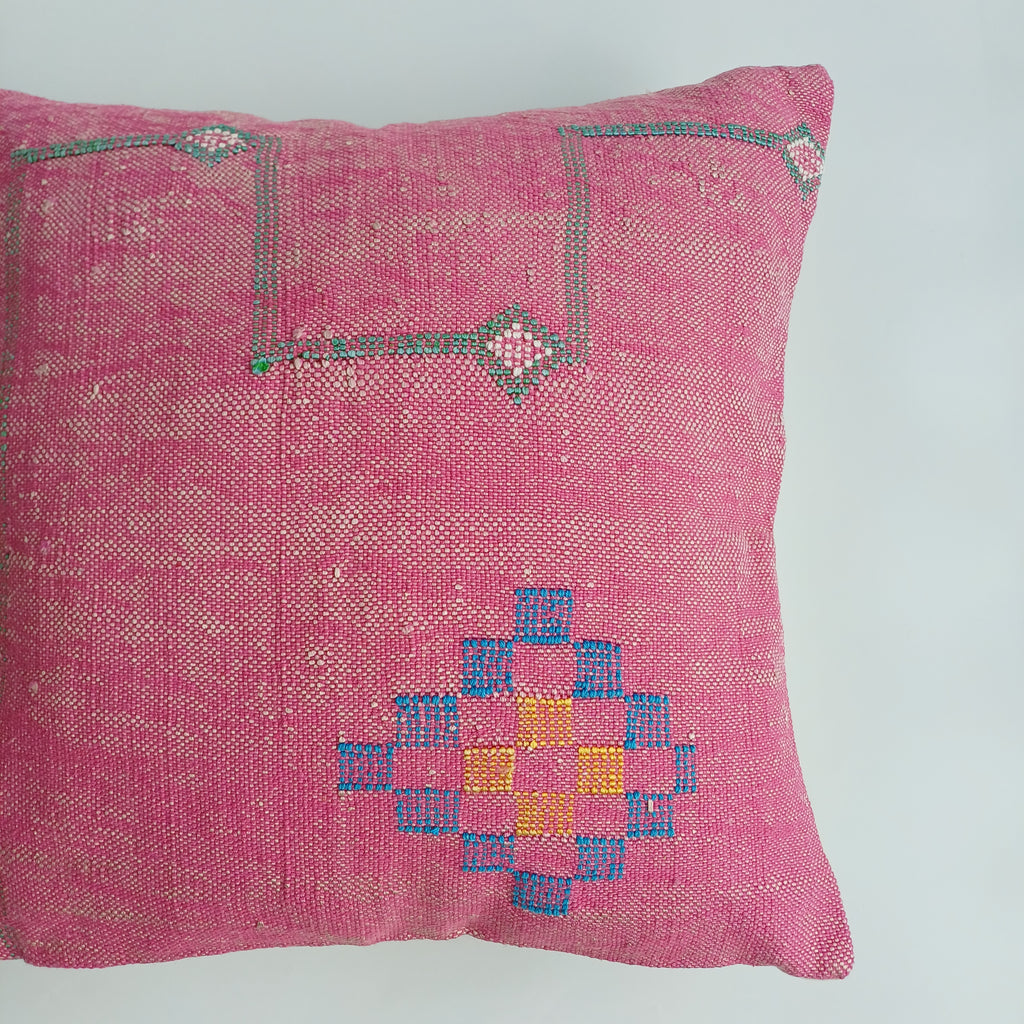 Moroccan Handmade Pink Cactus Silk Cushion Cover 20''x20'' / 50x50 CM