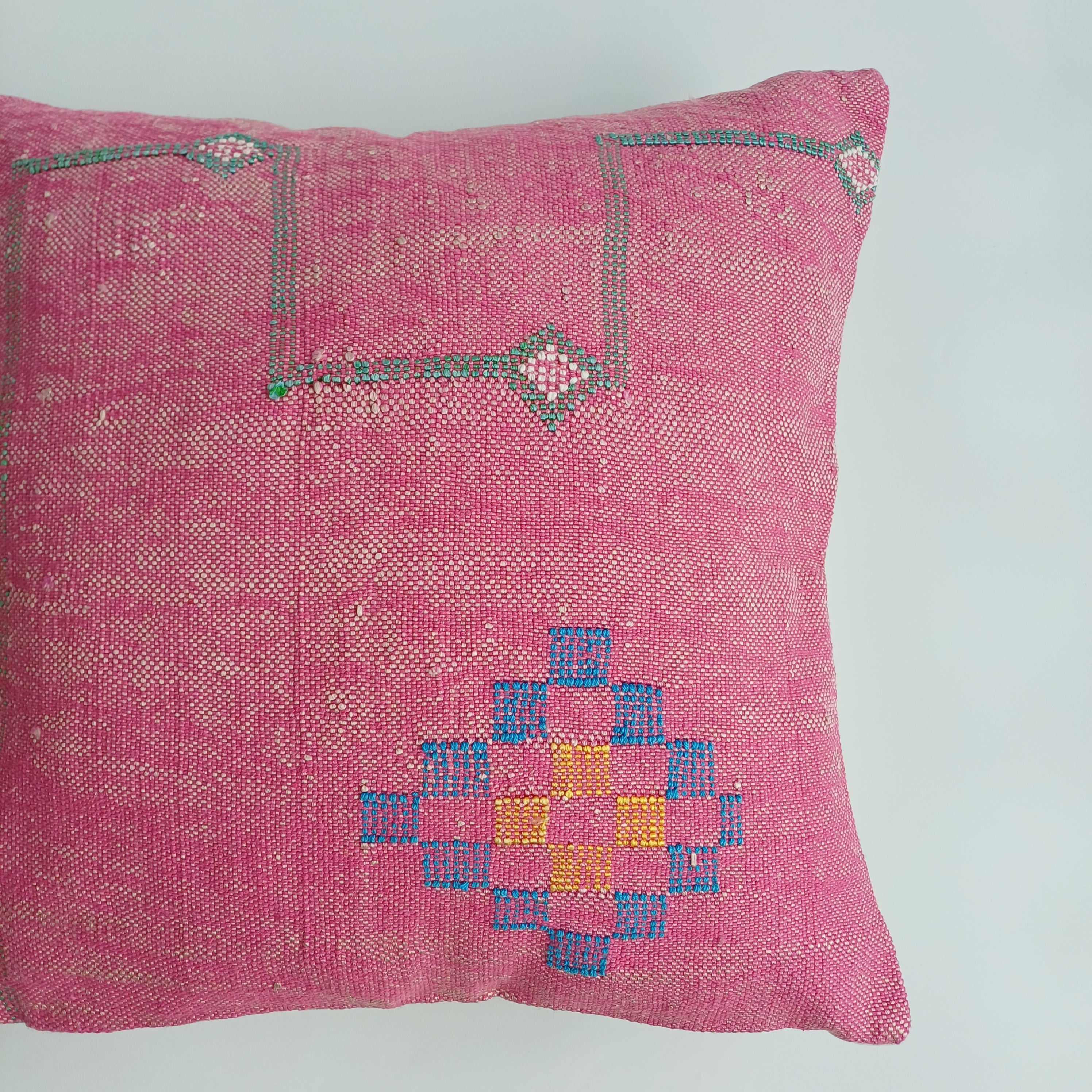 Moroccan Handmade Pink Cactus Silk Cushion Cover 20''x20'' / 50x50 CM