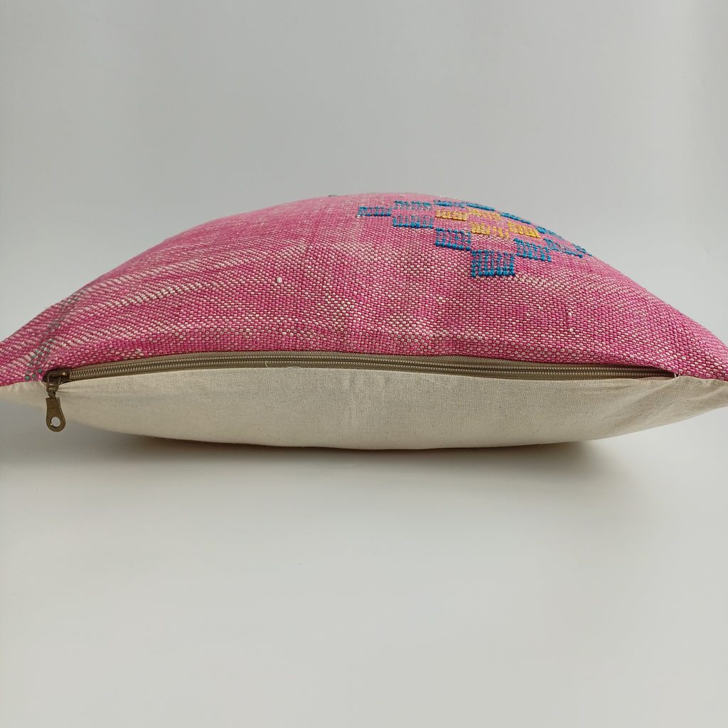 Moroccan Handmade Pink Cactus Silk Cushion Cover 20''x20'' / 50x50 CM