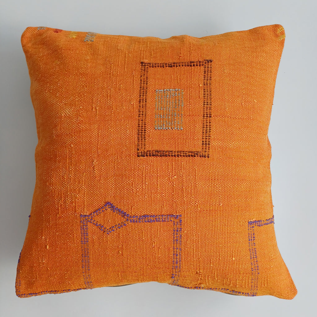 Moroccan Handmade Sunset Orange Cactus Silk Cushion Cover 20''x20'' / 50x50 CM