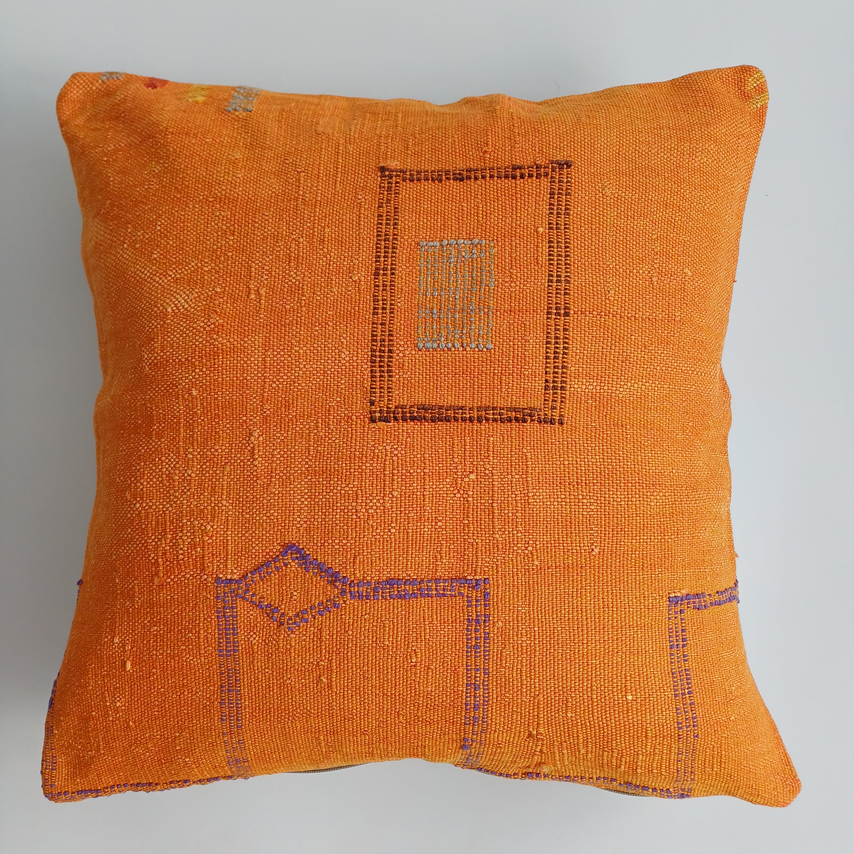 Moroccan Handmade Sunset Orange Cactus Silk Cushion Cover 20''x20'' / 50x50 CM