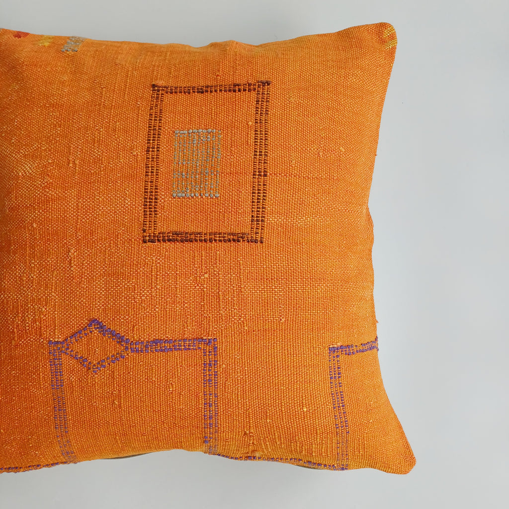 Moroccan Handmade Sunset Orange Cactus Silk Cushion Cover 20''x20'' / 50x50 CM