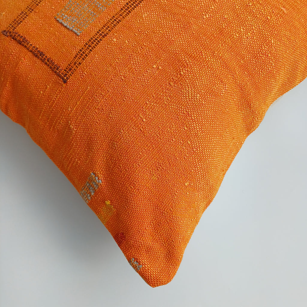 Moroccan Handmade Sunset Orange Cactus Silk Cushion Cover 20''x20'' / 50x50 CM