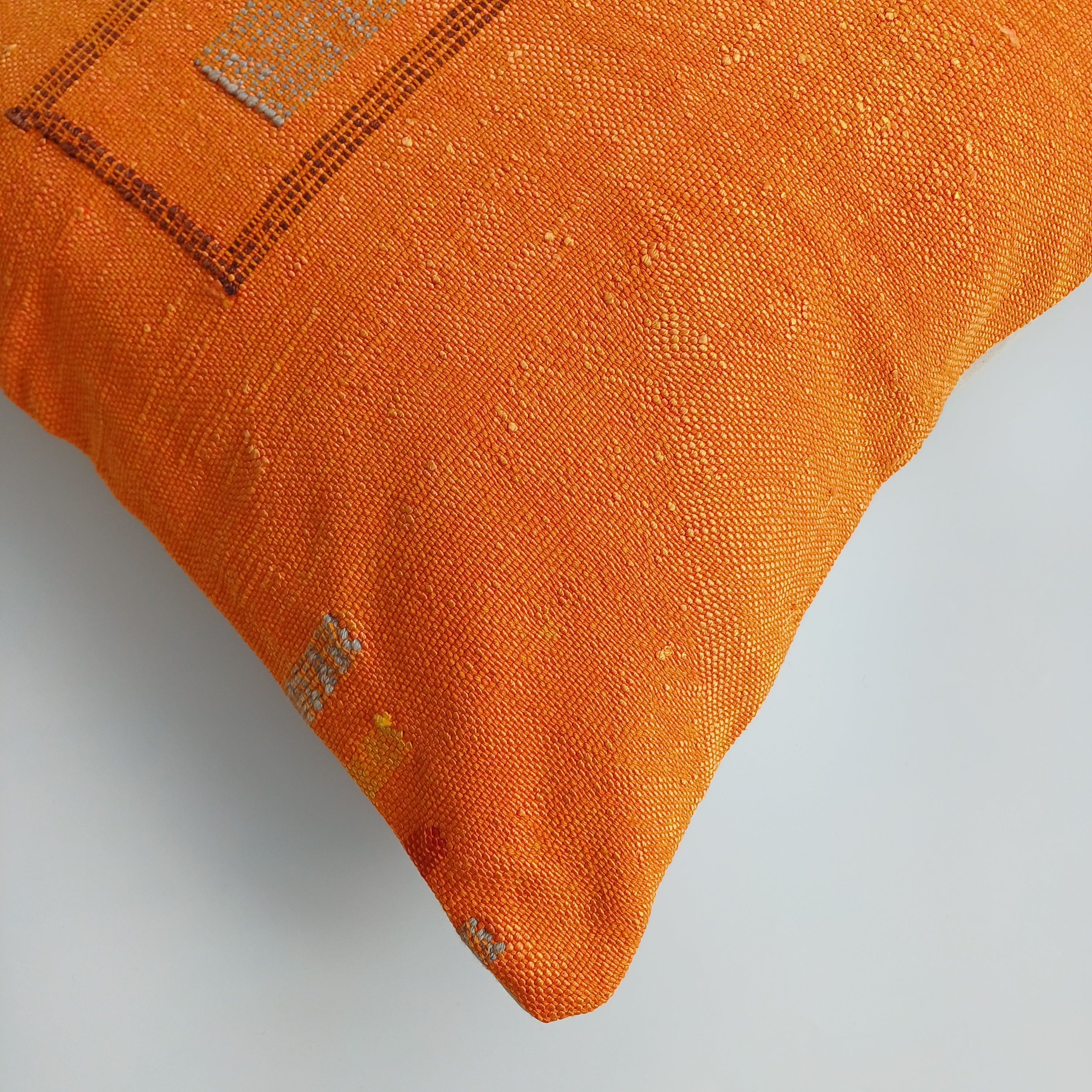 Moroccan Handmade Sunset Orange Cactus Silk Cushion Cover 20''x20'' / 50x50 CM